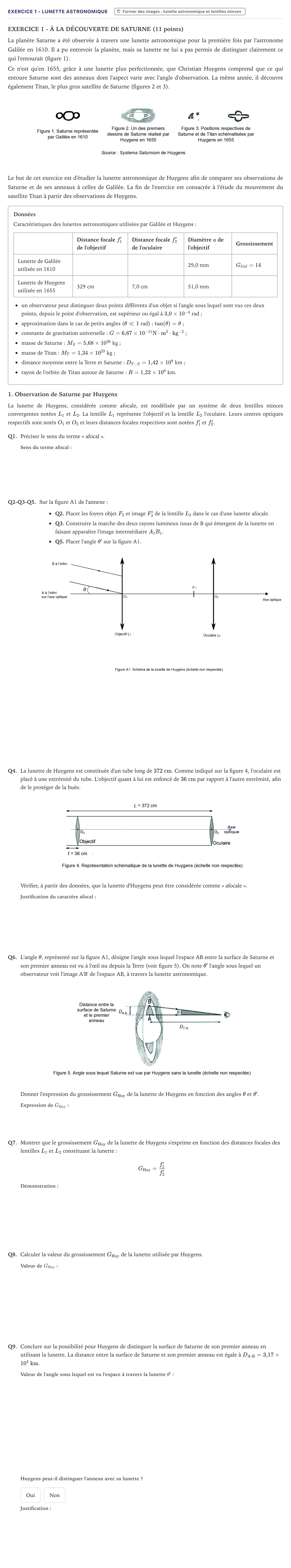 Énoncé: Exercice 1 - Lunette astronomique · Bac Physique-Chimie Métropole 2023 (sujet 1)