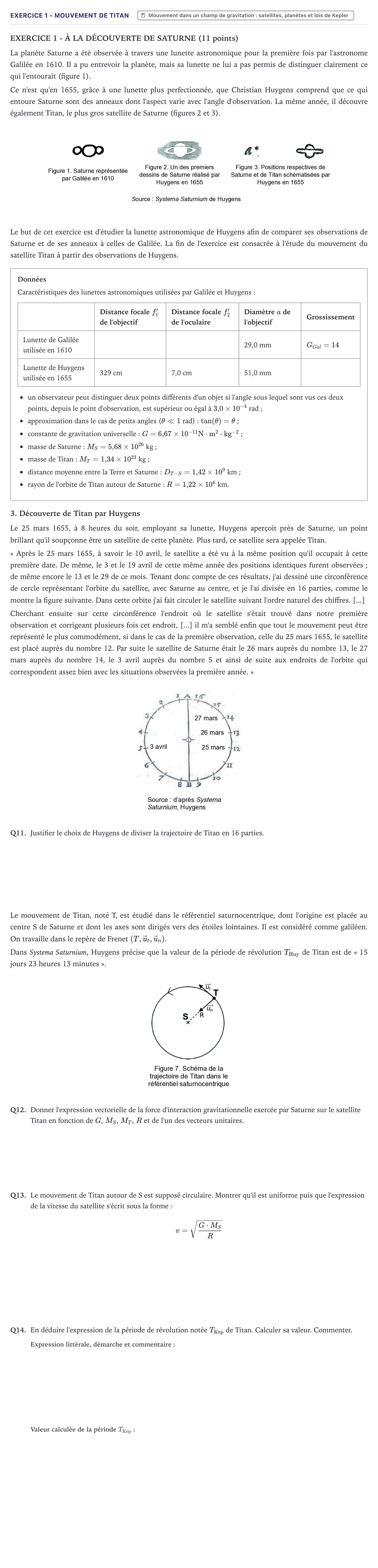 Énoncé: Exercice 1 - Mouvement de Titan · Bac Physique-Chimie Métropole 2023 (sujet 1)