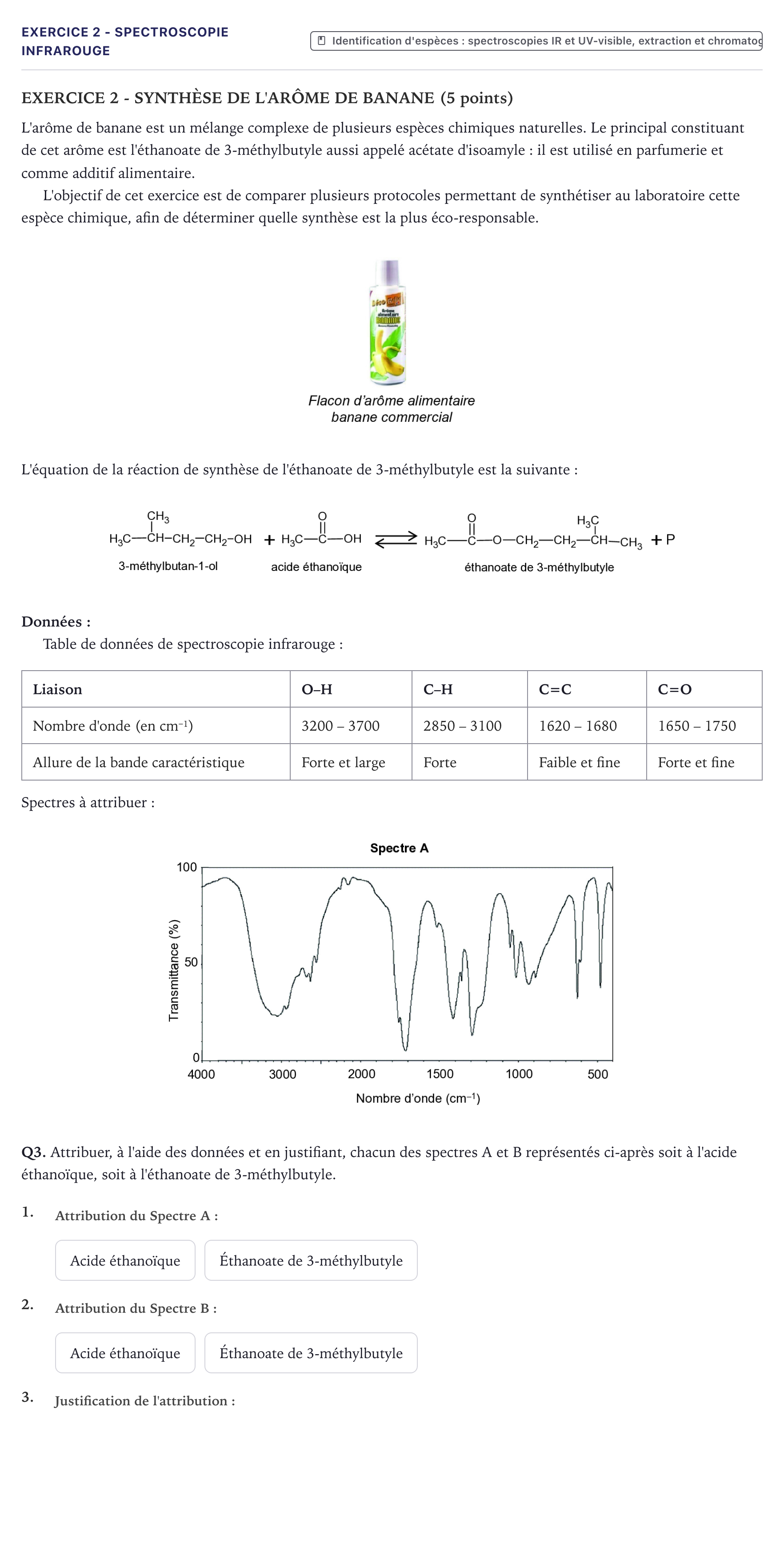 Énoncé: Exercice 2 - Spectroscopie infrarouge · Bac Physique-Chimie Métropole 2023 (sujet 1)