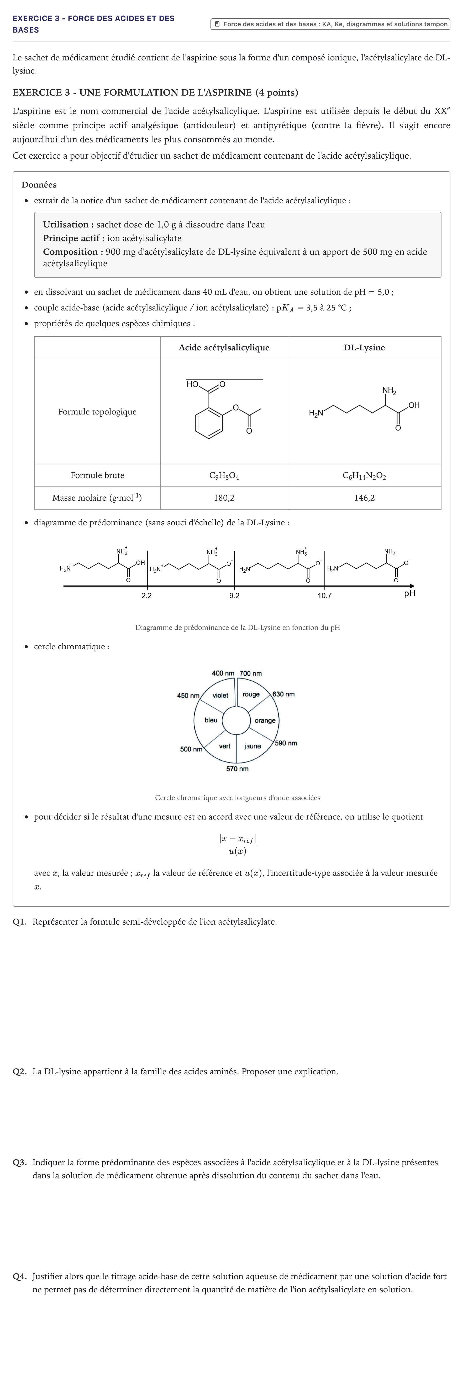 Énoncé: Exercice 3 - Force des acides et des bases · Bac Physique-Chimie Métropole 2023 (sujet 1)