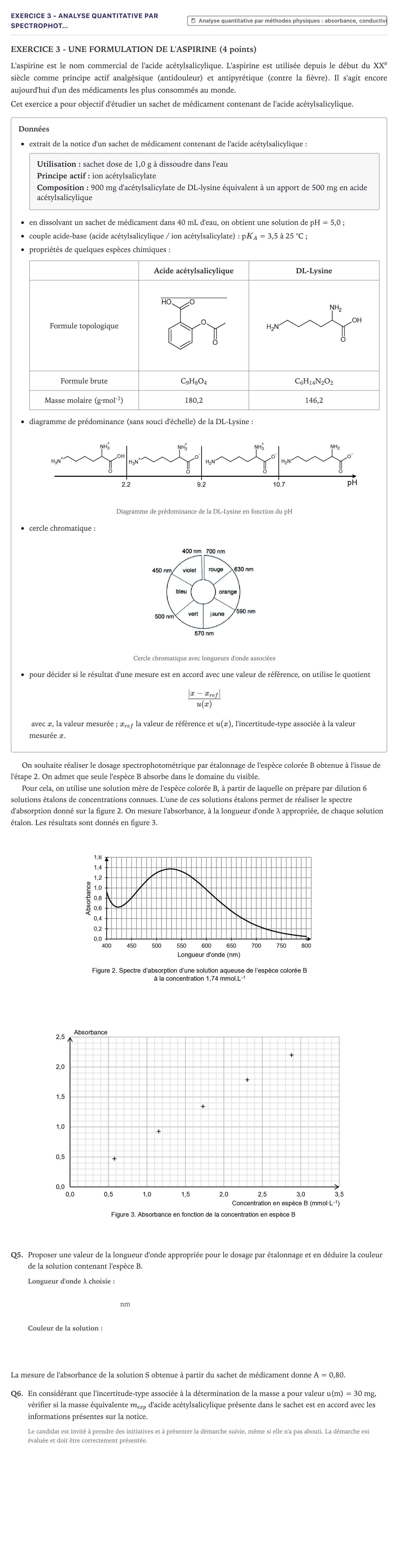 Énoncé: Exercice 3 - Analyse quantitative par spectrophot… · Bac Physique-Chimie Métropole 2023 (sujet 1)