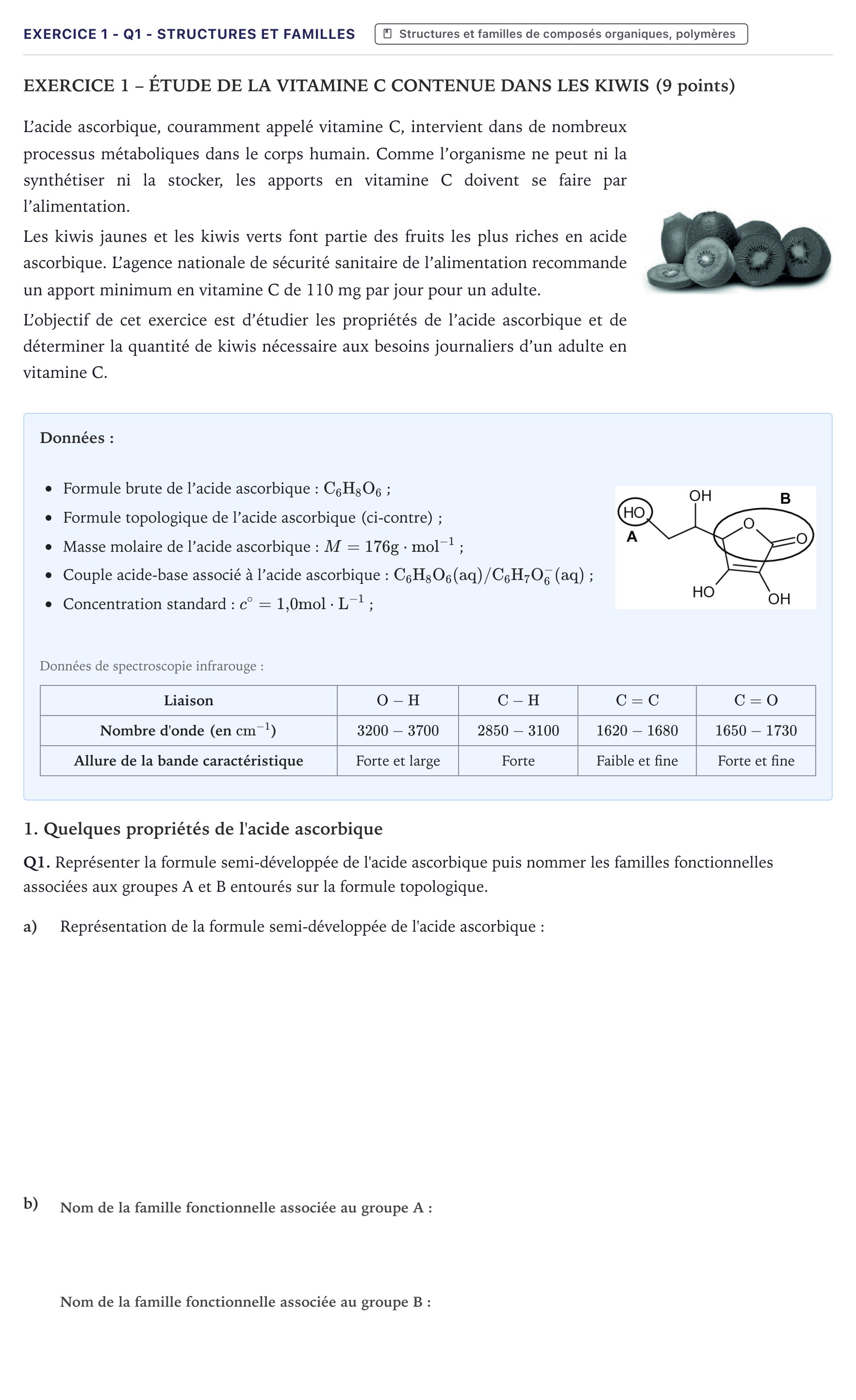 Énoncé: Exercice 1 - Q1 - Structures et familles · Bac Physique-Chimie Métropole 2023 (sujet 2)