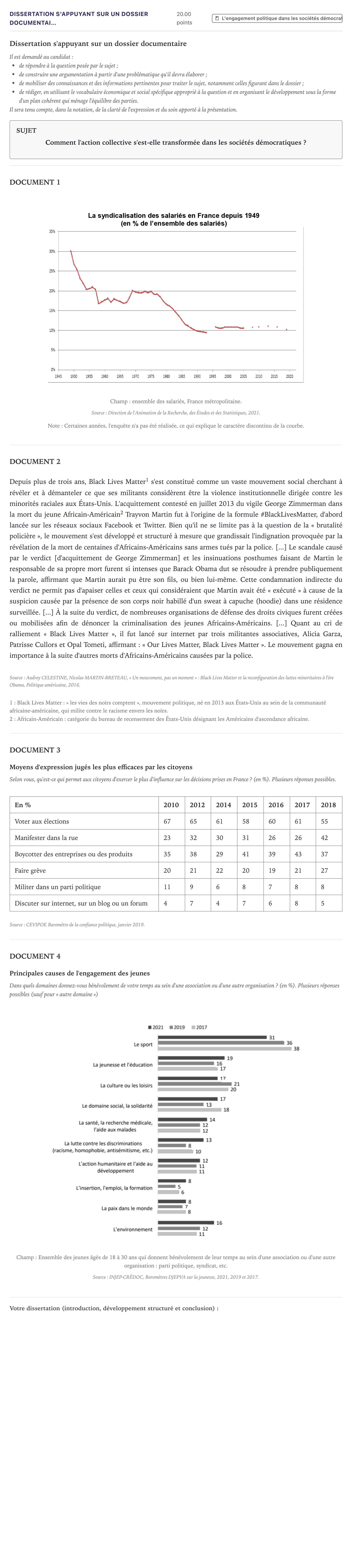 Énoncé: Dissertation s'appuyant sur un dossier documentai… · Bac Sciences Économiques et Sociales Métropole 2023 (sujet 1)
