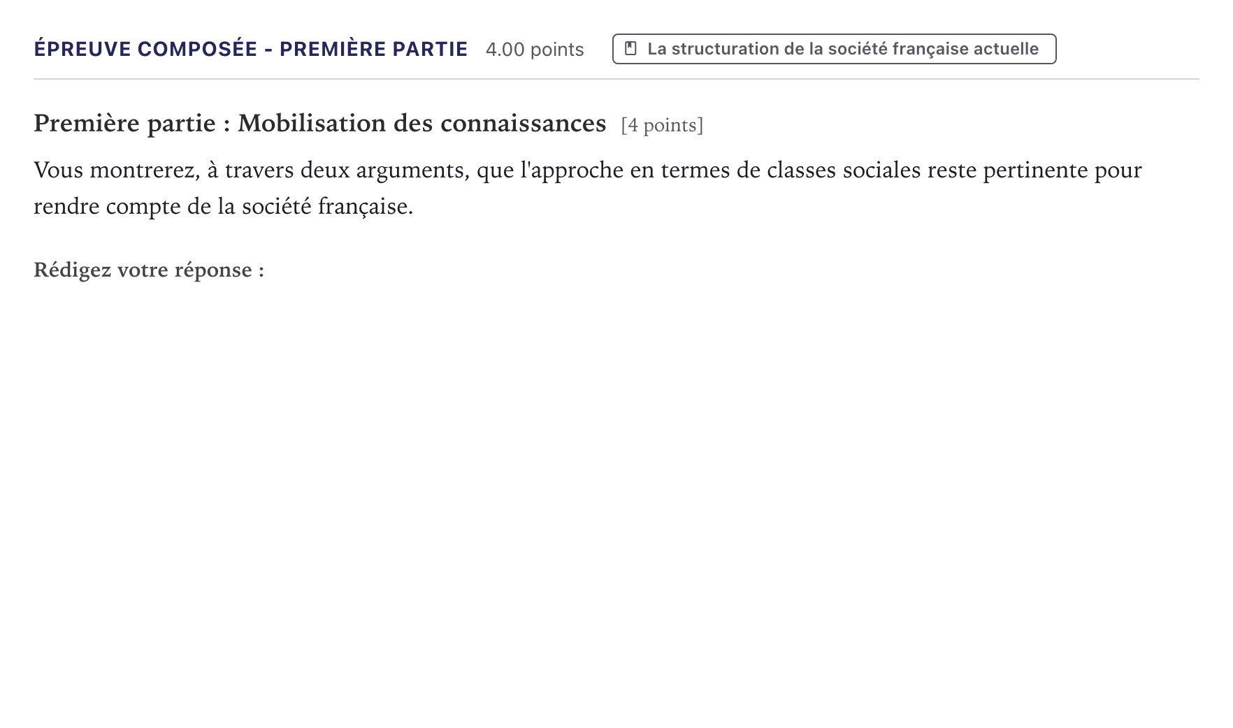 Énoncé: Épreuve composée - Première partie · Bac Sciences Économiques et Sociales Métropole 2023 (sujet 1)