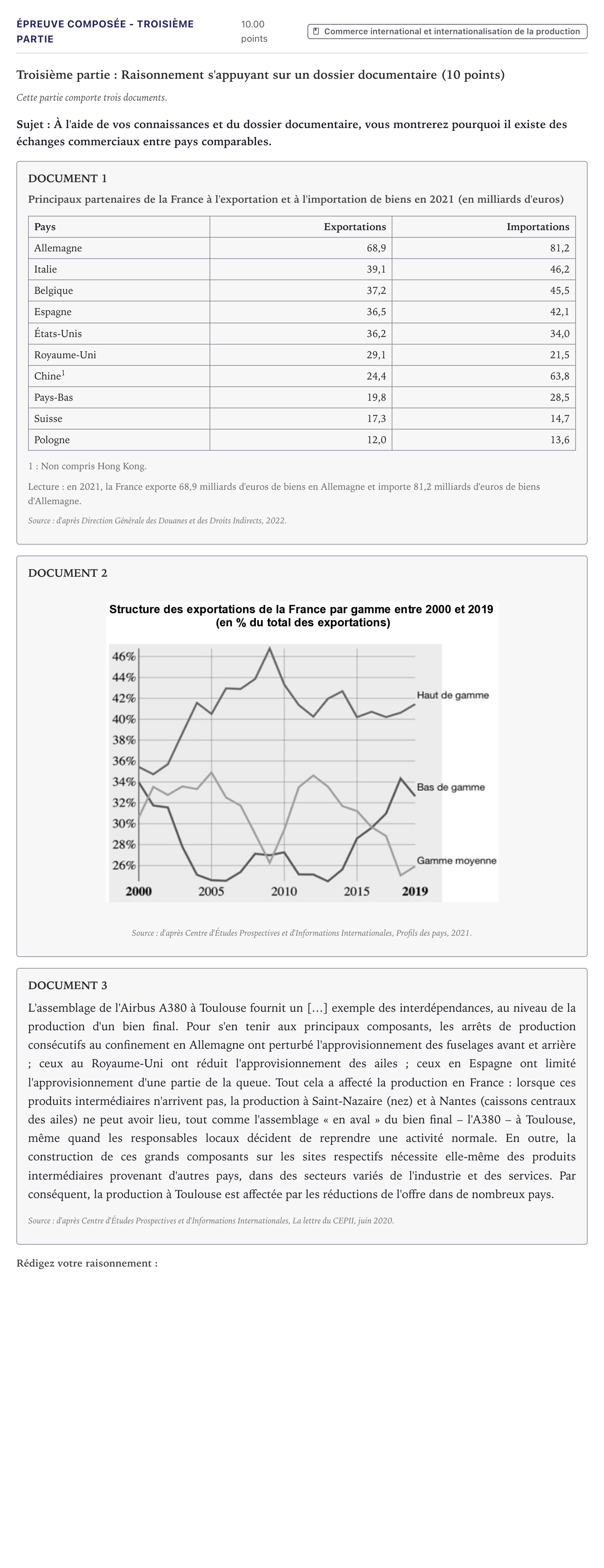 Énoncé: Épreuve composée - Troisième partie · Bac Sciences Économiques et Sociales Métropole 2023 (sujet 1)