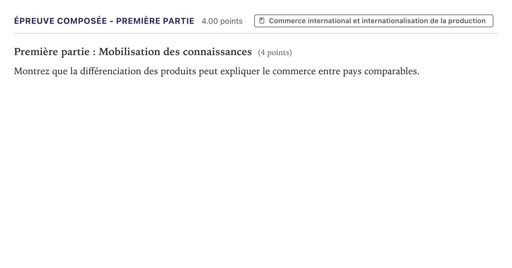 Énoncé: Épreuve composée - Première partie · Bac Sciences Économiques et Sociales Métropole 2023 (sujet 2)
