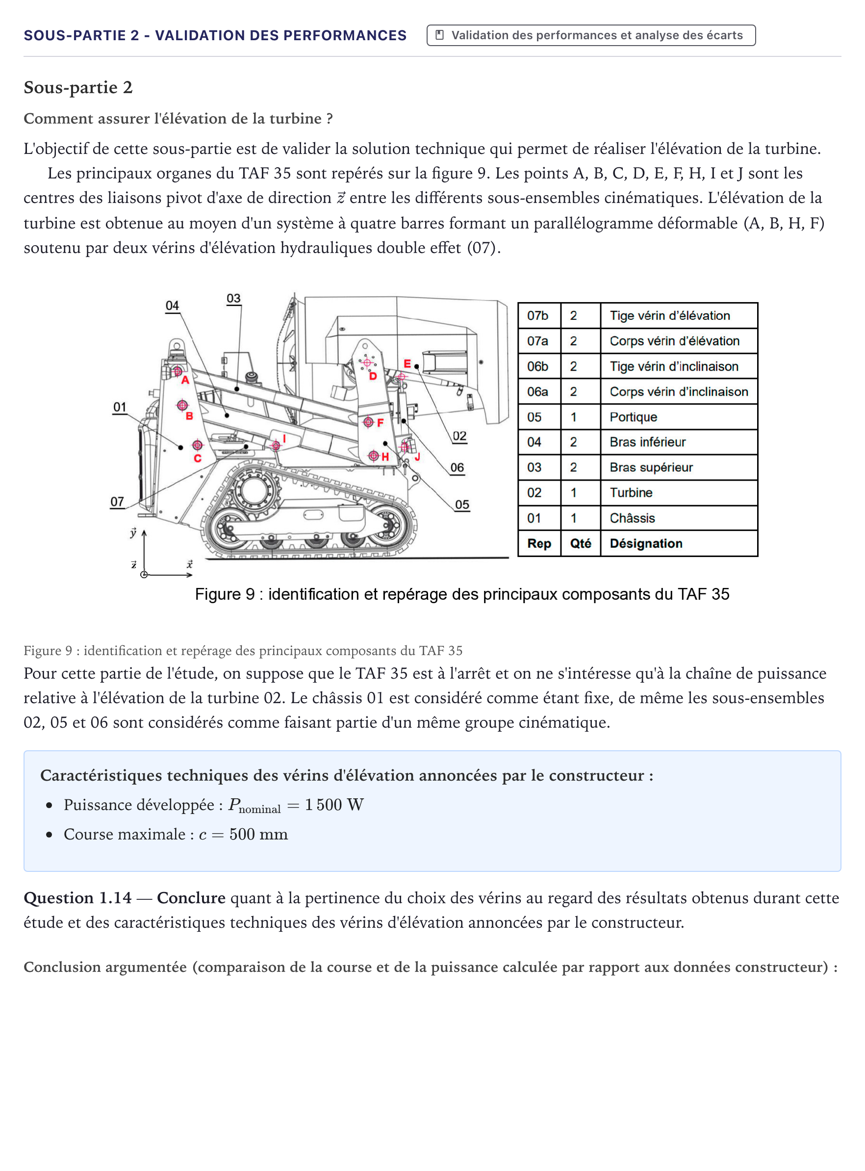 Énoncé: Exercice Sous-partie 2 - Validation des performances · Bac Sciences de l'Ingénieur Métropole 2023 (sujet 1)