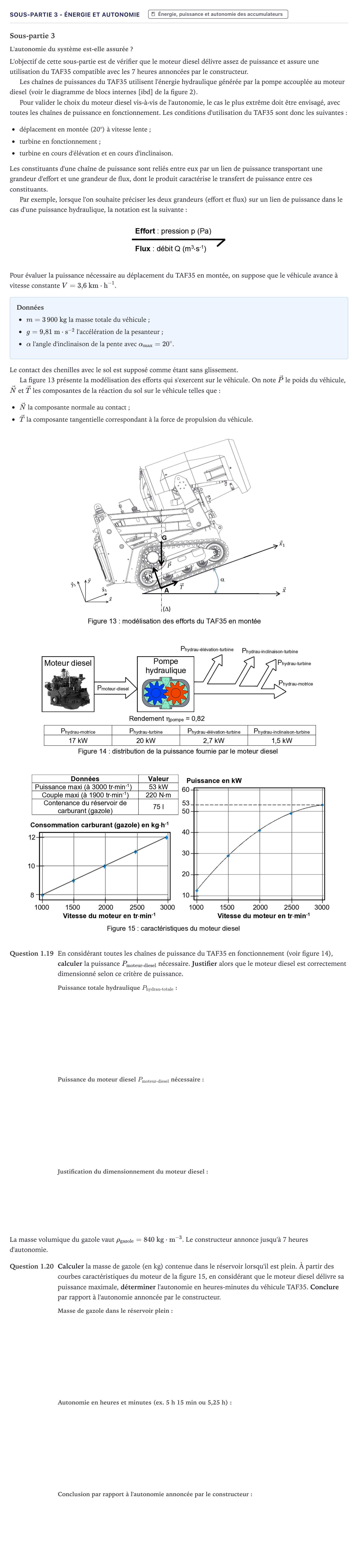 Énoncé: Exercice Sous-partie 3 - Énergie et autonomie · Bac Sciences de l'Ingénieur Métropole 2023 (sujet 1)