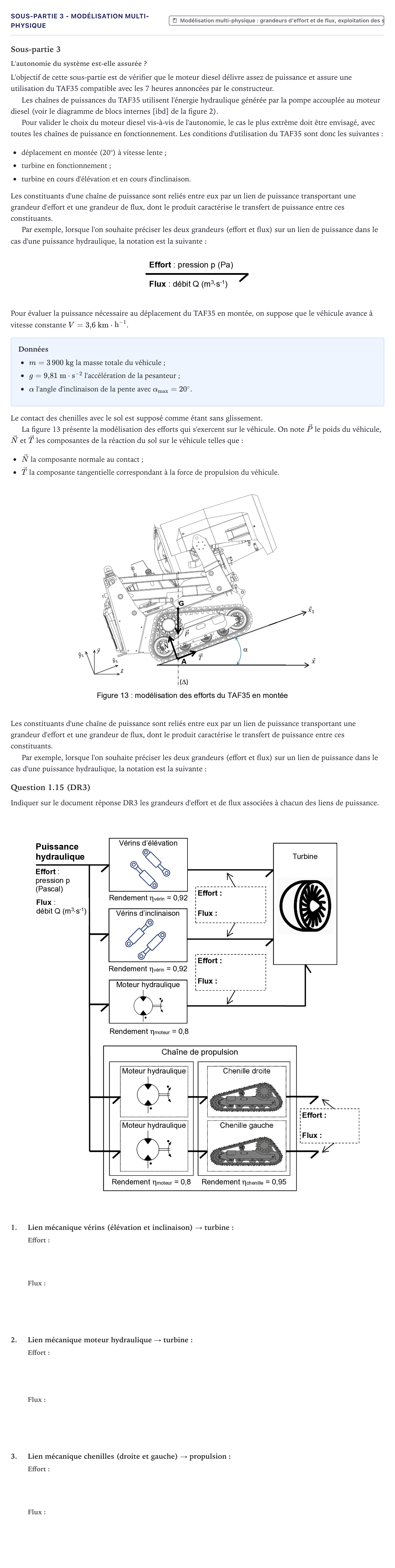 Énoncé: Exercice Sous-partie 3 - Modélisation multi-physique · Bac Sciences de l'Ingénieur Métropole 2023 (sujet 1)