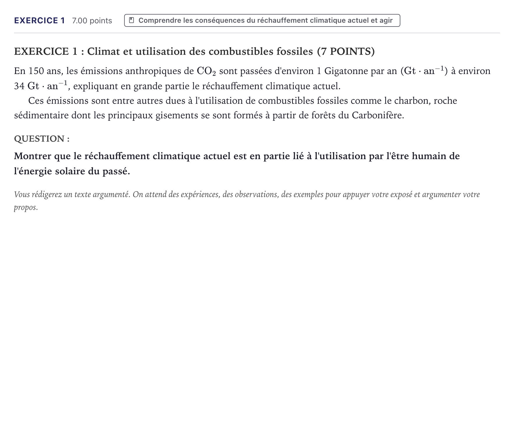 Énoncé: Exercice 1 · Bac Sciences de la Vie et de la Terre Métropole 2023 (sujet 1)