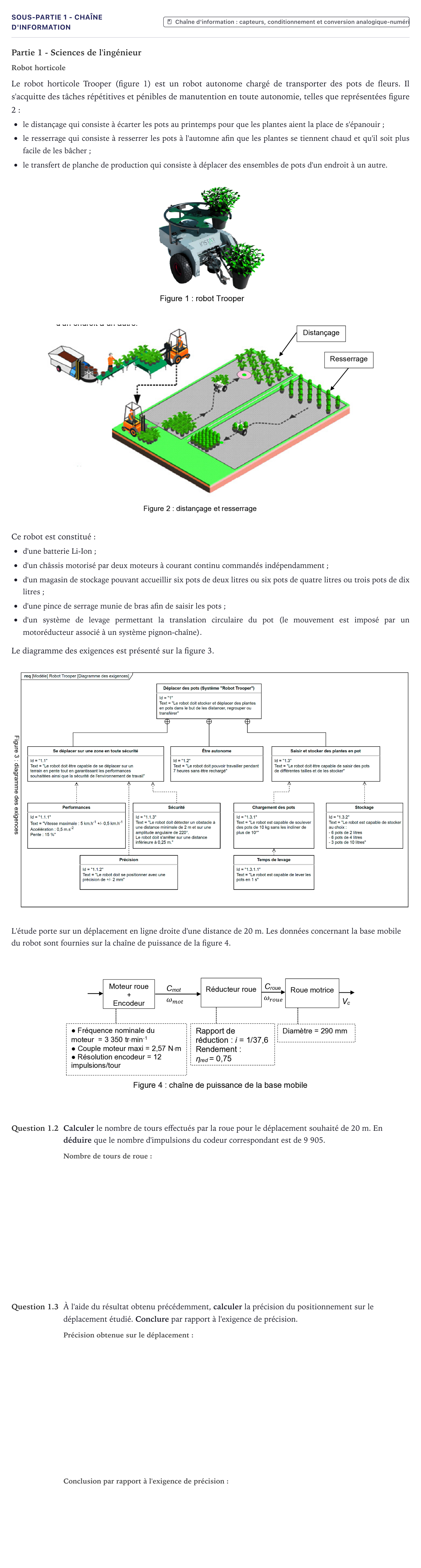 Énoncé: Exercice Sous-partie 1 - Chaîne d'information · Bac Sciences de l'Ingénieur Métropole 2023 (sujet 2)