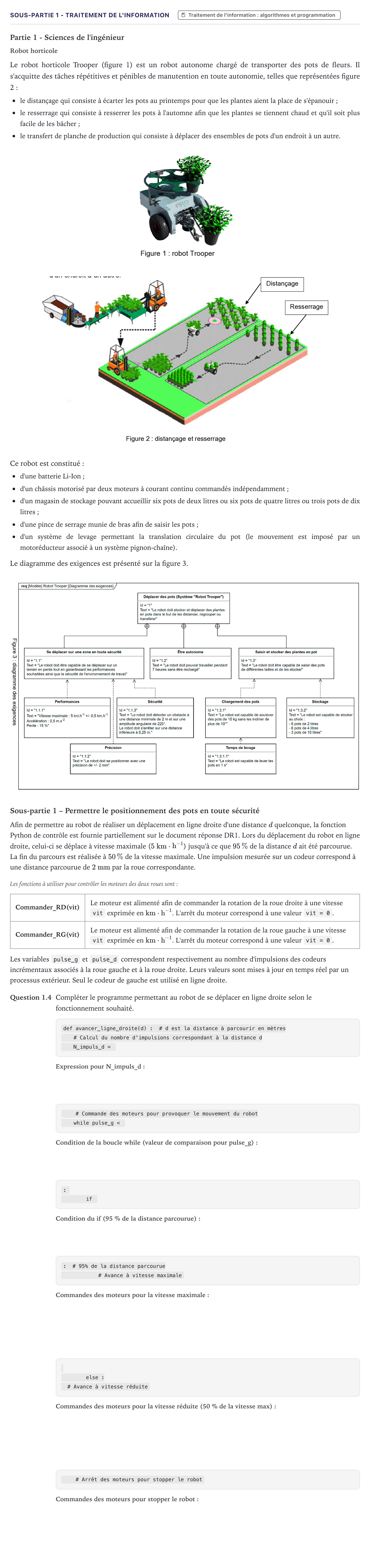 Énoncé: Exercice Sous-partie 1 - Traitement de l'information · Bac Sciences de l'Ingénieur Métropole 2023 (sujet 2)