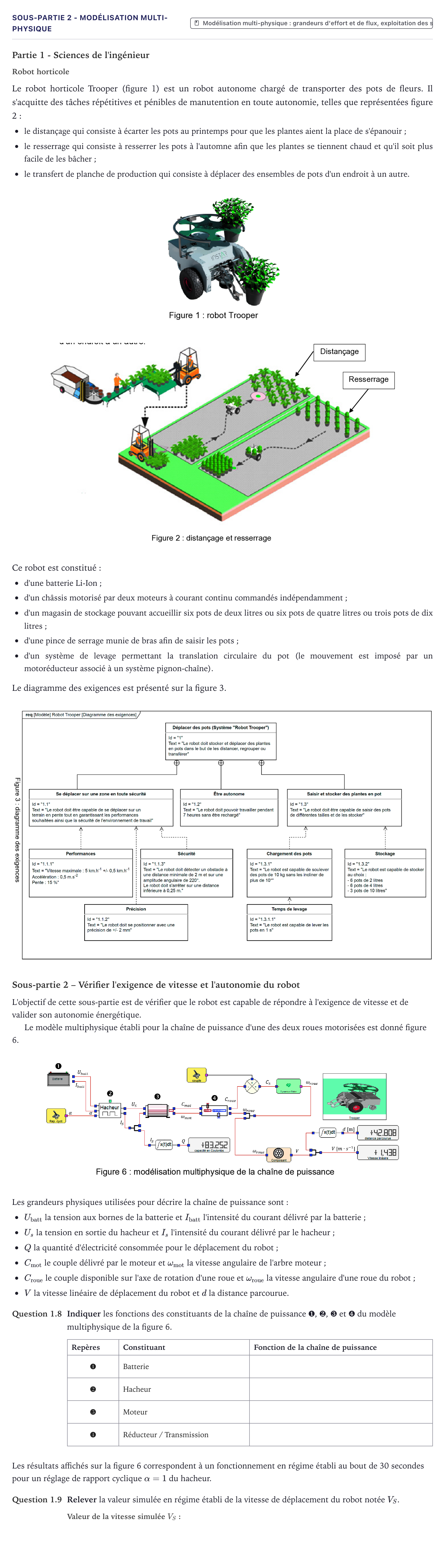 Énoncé: Exercice Sous-partie 2 - Modélisation multi-physique · Bac Sciences de l'Ingénieur Métropole 2023 (sujet 2)