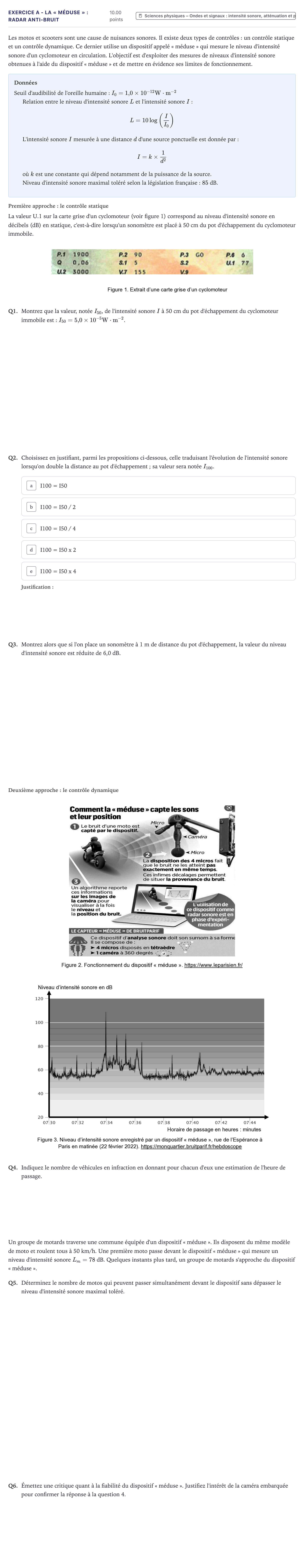 Énoncé: Exercice A - La « méduse » : radar anti-bruit · Bac Sciences de l'Ingénieur Métropole 2023 (sujet 2)