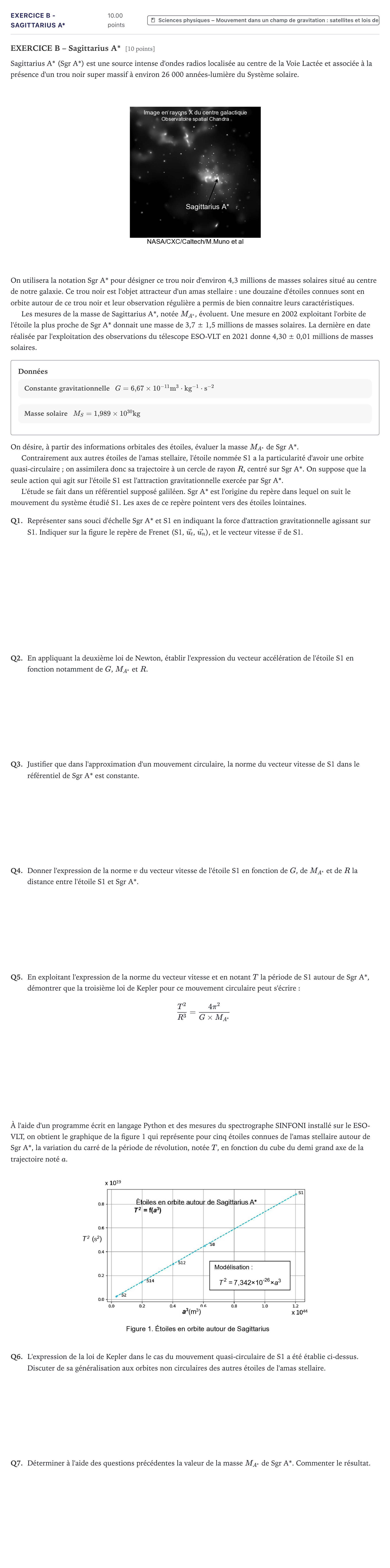Énoncé: Exercice B - Sagittarius A* · Bac Sciences de l'Ingénieur Métropole 2023 (sujet 2)