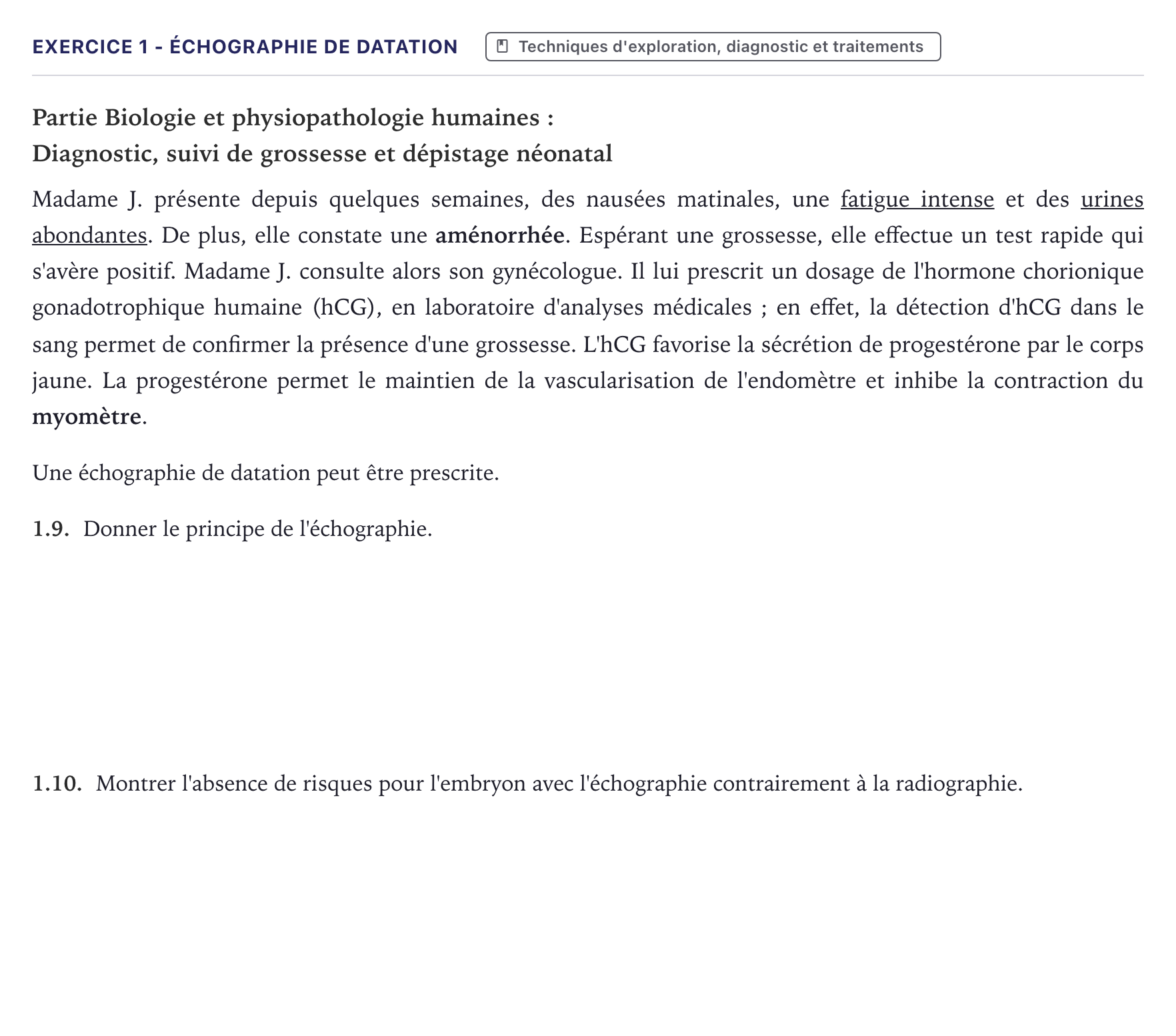 Énoncé: Exercice 1 - Échographie de datation · Bac ST2S Chimie, Biologie et Physiopathologie Humaines Métropole 2023