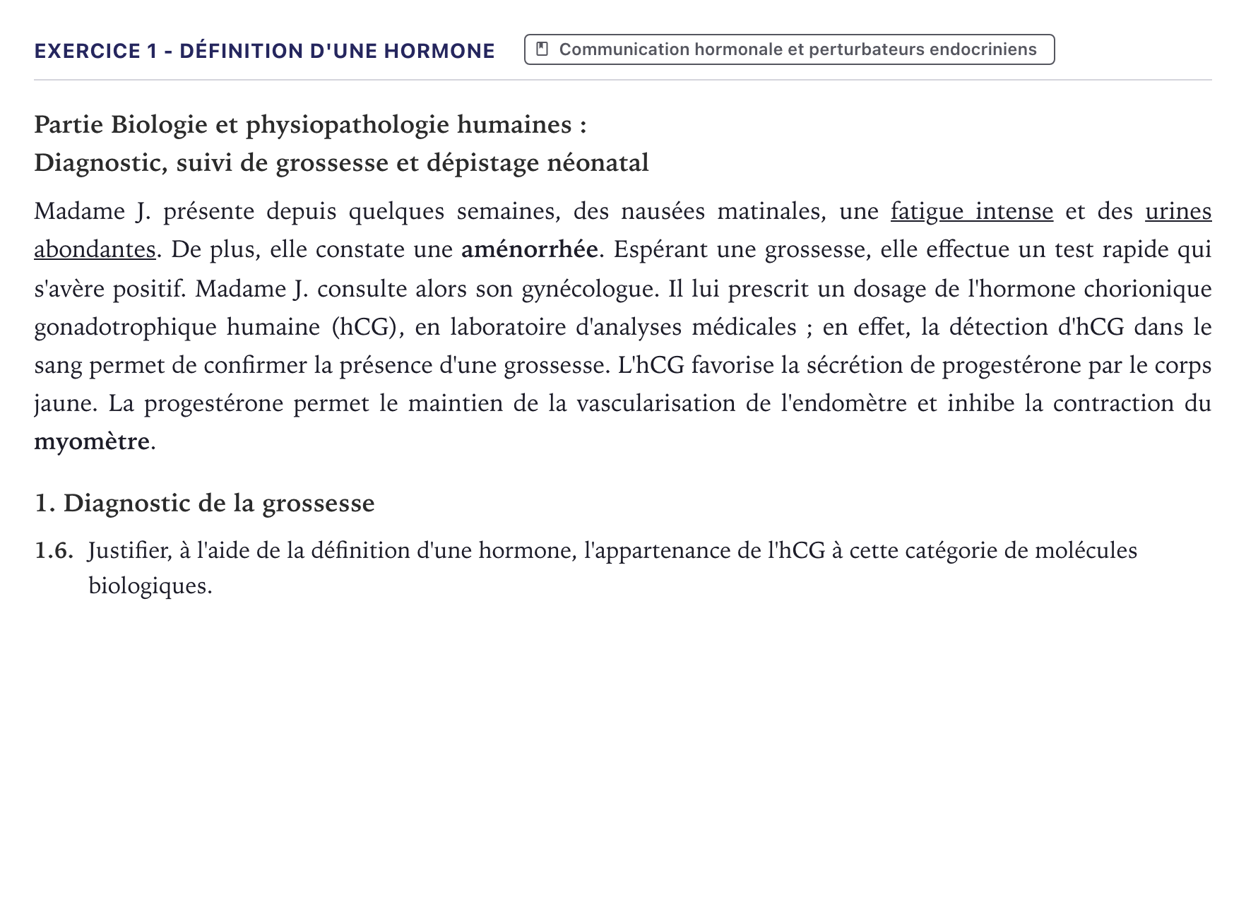 Énoncé: Exercice 1 - Définition d'une hormone · Bac ST2S Chimie, Biologie et Physiopathologie Humaines Métropole 2023