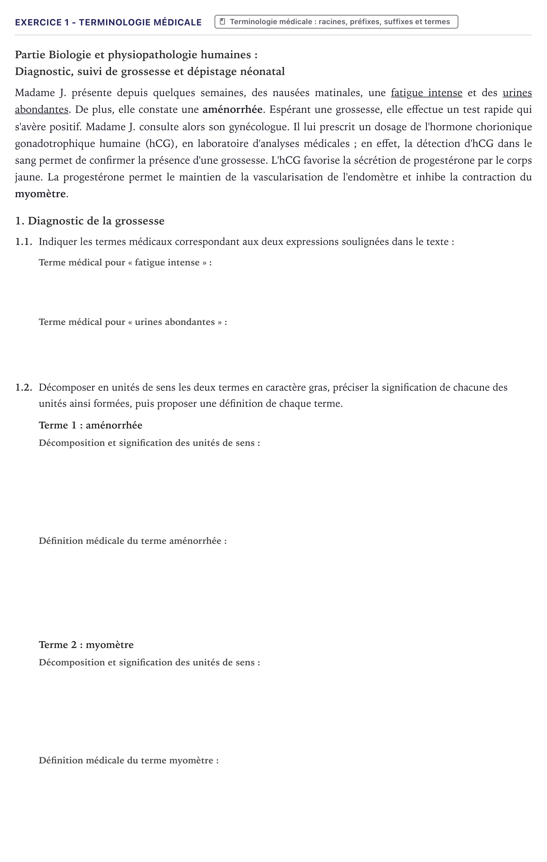 Énoncé: Exercice 1 - Terminologie médicale · Bac ST2S Chimie, Biologie et Physiopathologie Humaines Métropole 2023