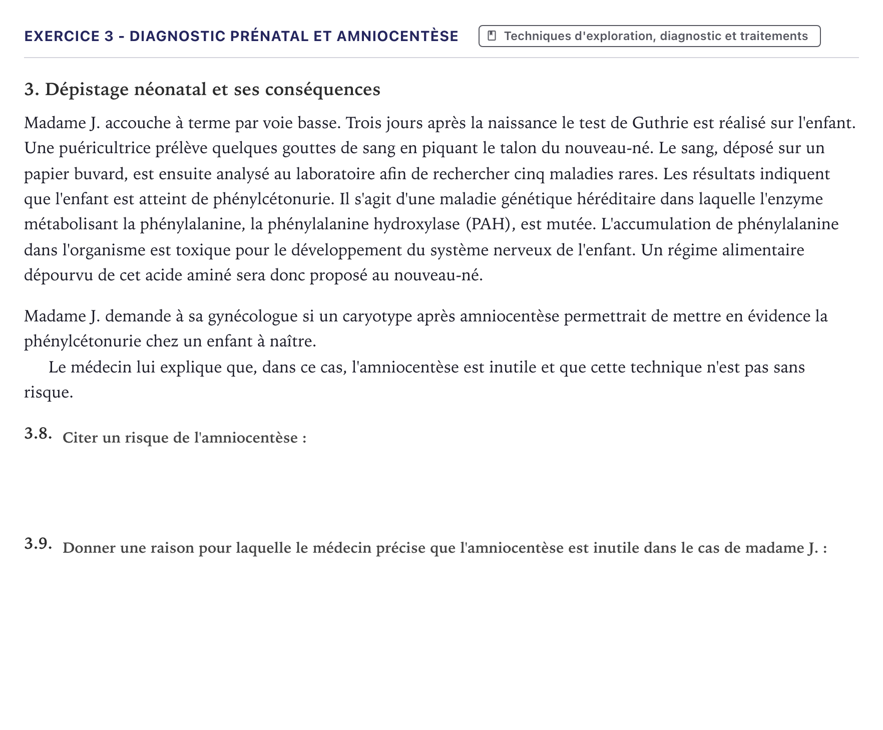 Énoncé: Exercice 3 - Diagnostic prénatal et amniocentèse · Bac ST2S Chimie, Biologie et Physiopathologie Humaines Métropole 2023