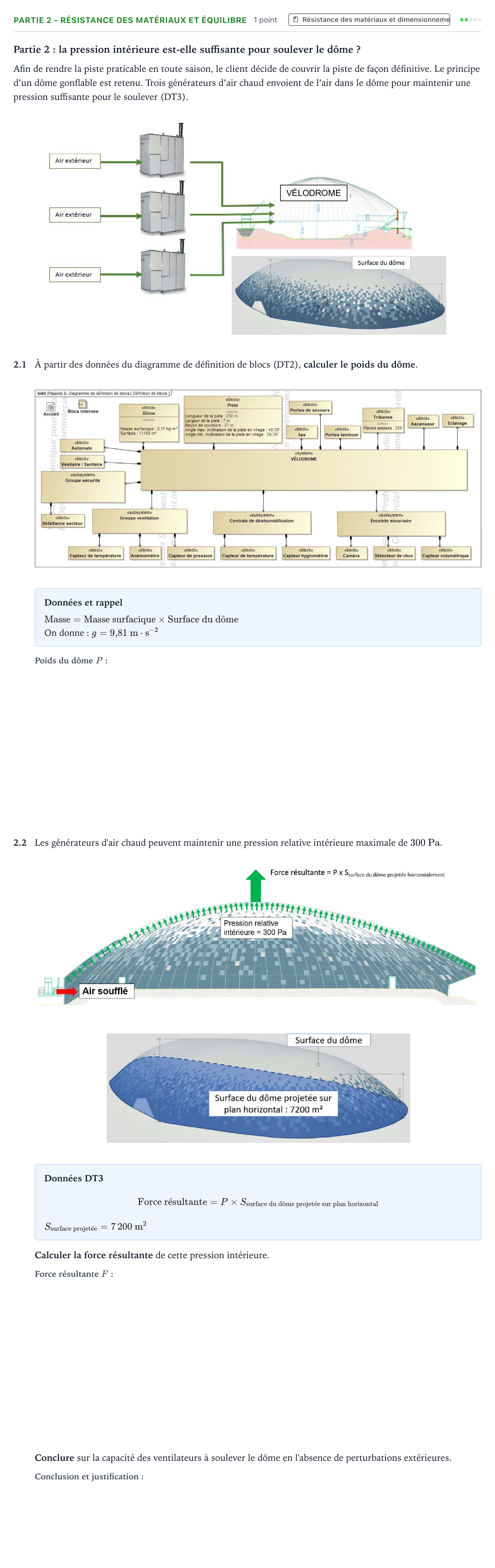 Énoncé: Partie 2 - Résistance des matériaux et équilibre · Bac STI2D Ingénierie, Innovation et Développement Durable Métropole - AC 2023