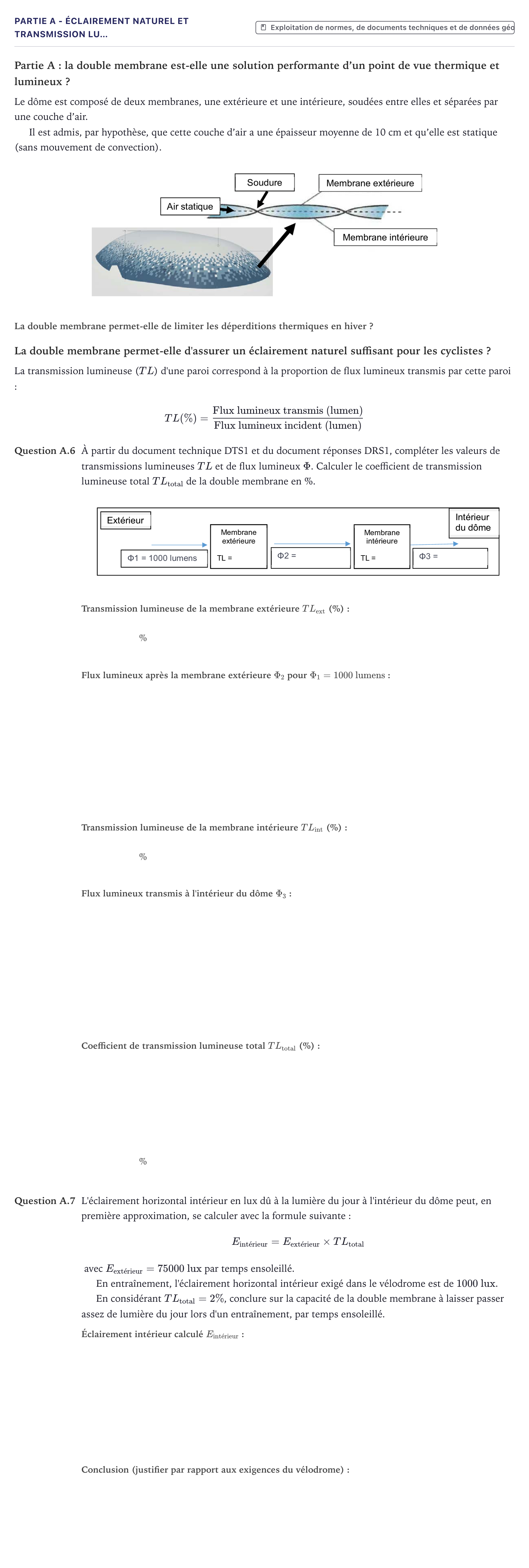 Énoncé: Partie A - Éclairement naturel et transmission lu… · Bac STI2D Ingénierie, Innovation et Développement Durable Métropole - AC 2023