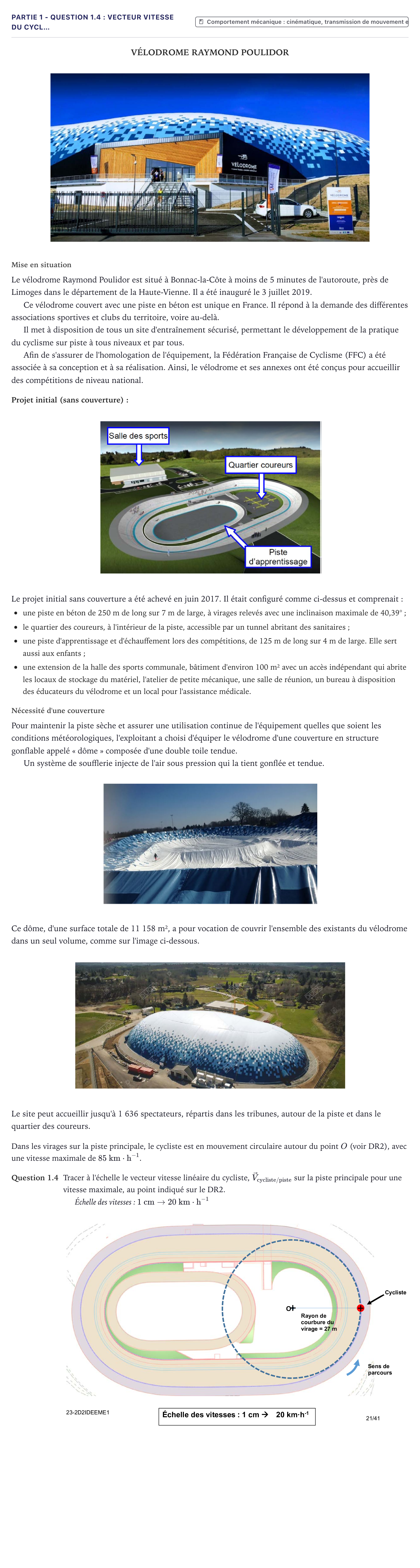 Énoncé: Partie 1 - Question 1.4 : Vecteur vitesse du cycl… · Bac STI2D Ingénierie, Innovation et Développement Durable Métropole - EE 2023