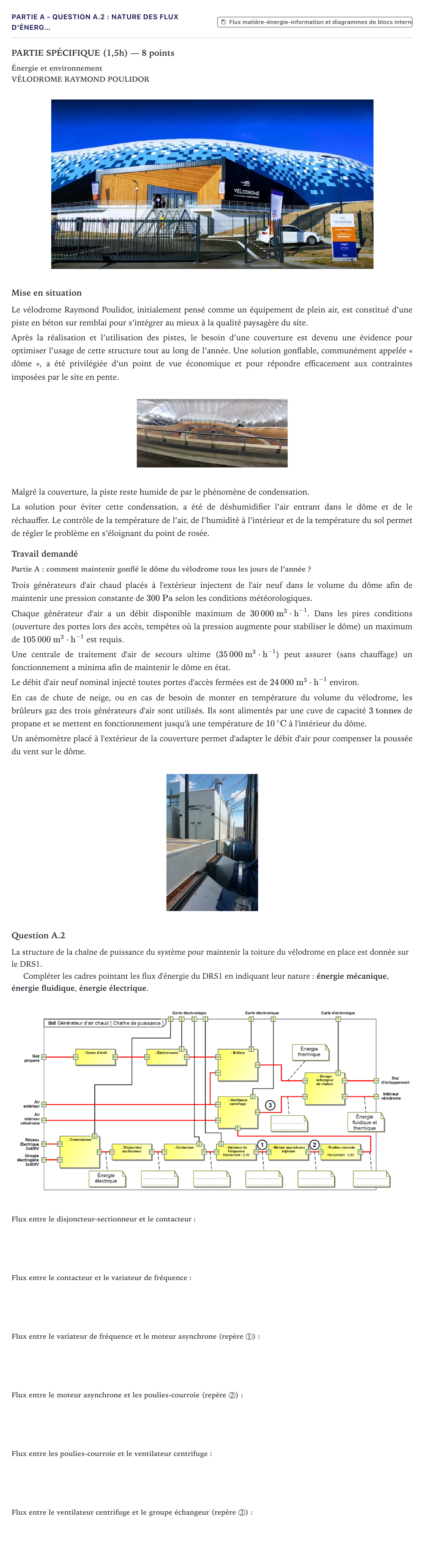 Énoncé: Partie A - Question A.2 : Nature des flux d'énerg… · Bac STI2D Ingénierie, Innovation et Développement Durable Métropole - EE 2023
