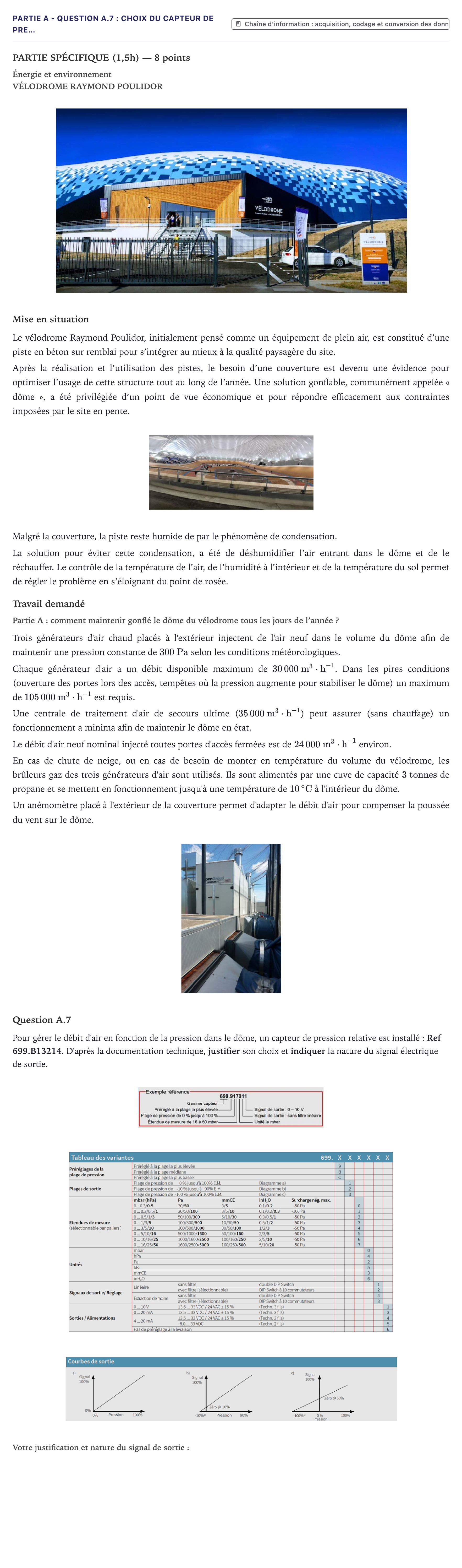 Énoncé: Partie A - Question A.7 : Choix du capteur de pre… · Bac STI2D Ingénierie, Innovation et Développement Durable Métropole - EE 2023