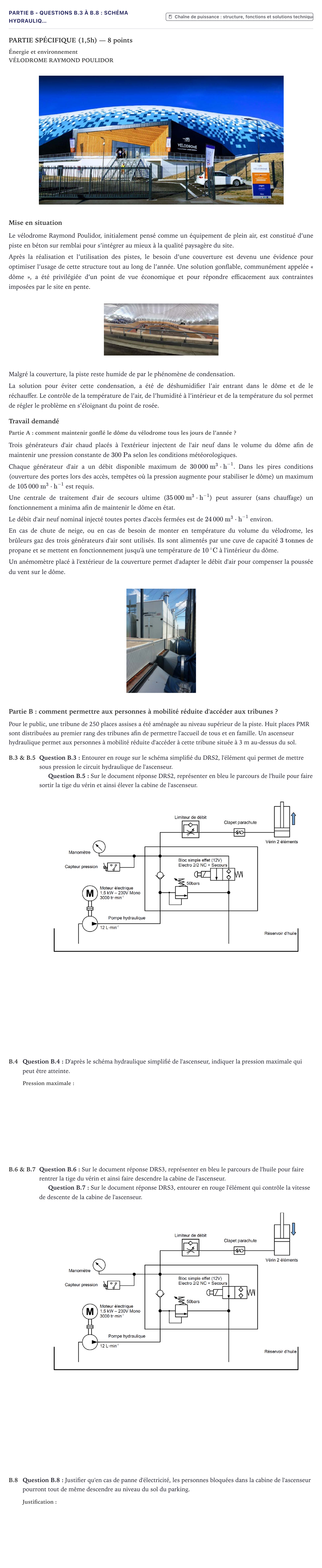 Énoncé: Partie B - Questions B.3 à B.8 : Schéma hydrauliq… · Bac STI2D Ingénierie, Innovation et Développement Durable Métropole - EE 2023