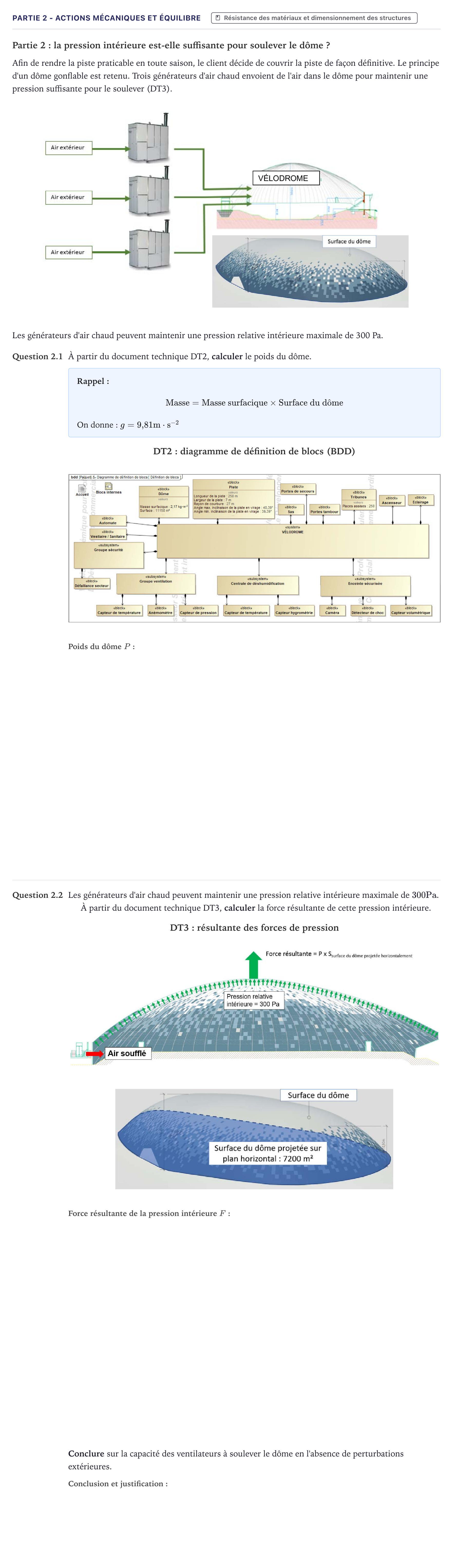 Énoncé: Partie 2 - Actions mécaniques et équilibre · Bac STI2D Ingénierie, Innovation et Développement Durable Métropole - SIN 2023