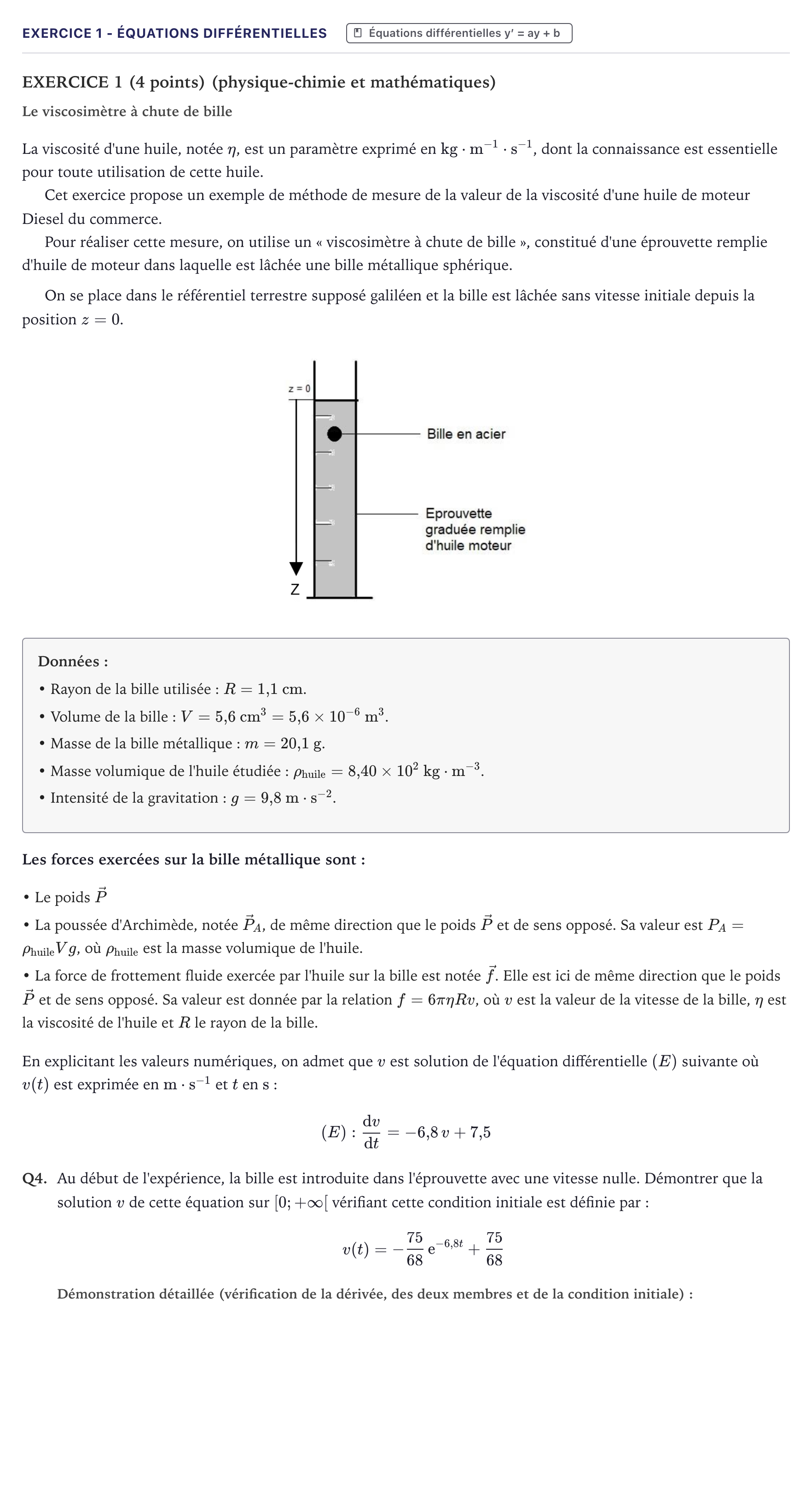 Énoncé: Exercice 1 - Équations différentielles · Bac STI2D Physique-Chimie et Mathématiques Métropole 2023
