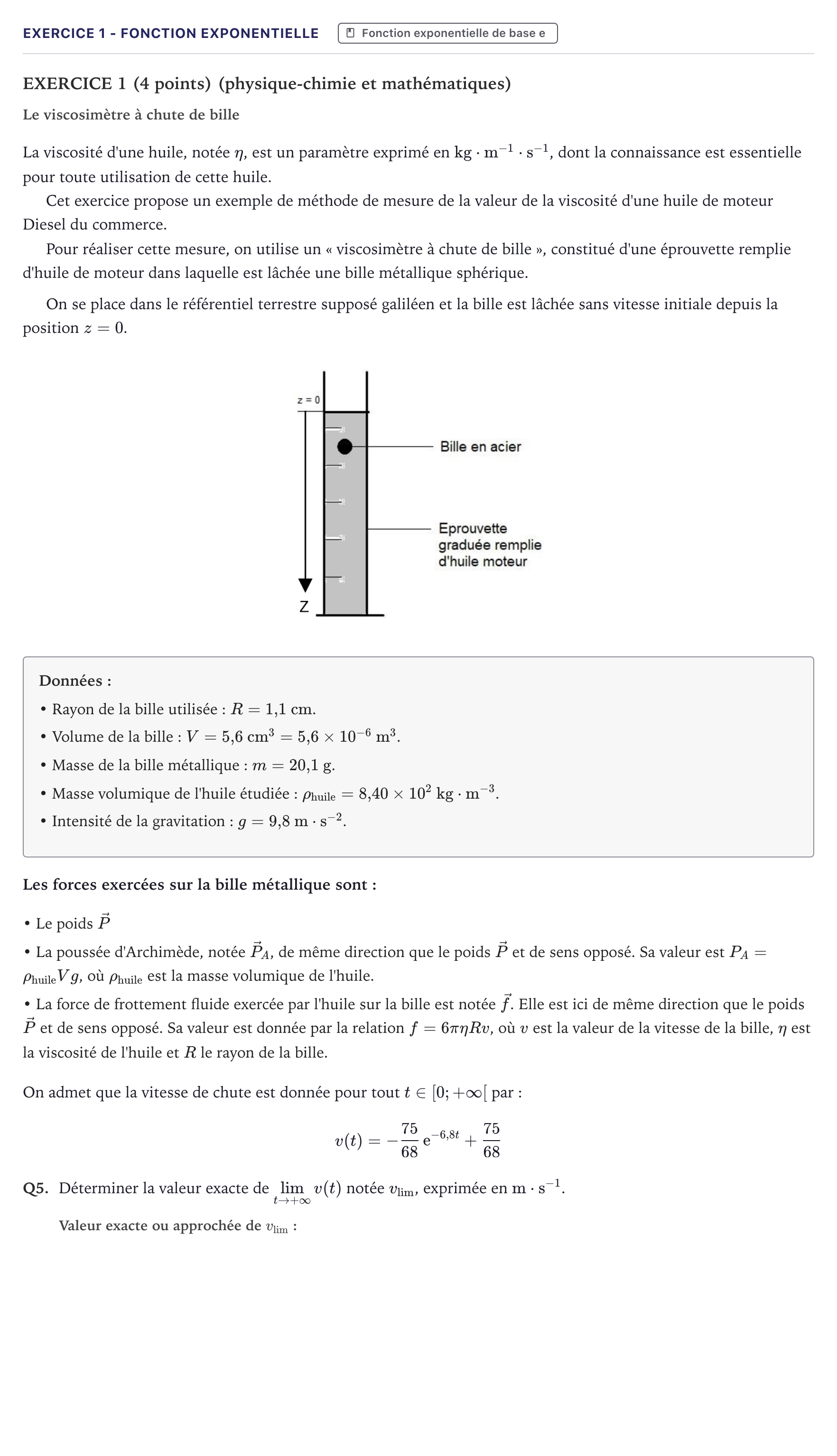 Énoncé: Exercice 1 - Fonction exponentielle · Bac STI2D Physique-Chimie et Mathématiques Métropole 2023