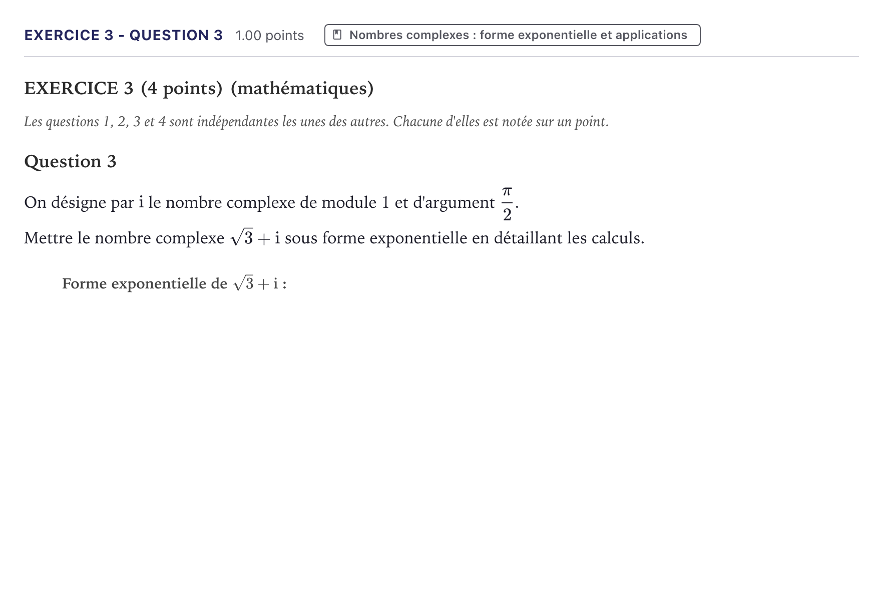 Énoncé: Exercice 3 - Question 3 · Bac STI2D Physique-Chimie et Mathématiques Métropole 2023