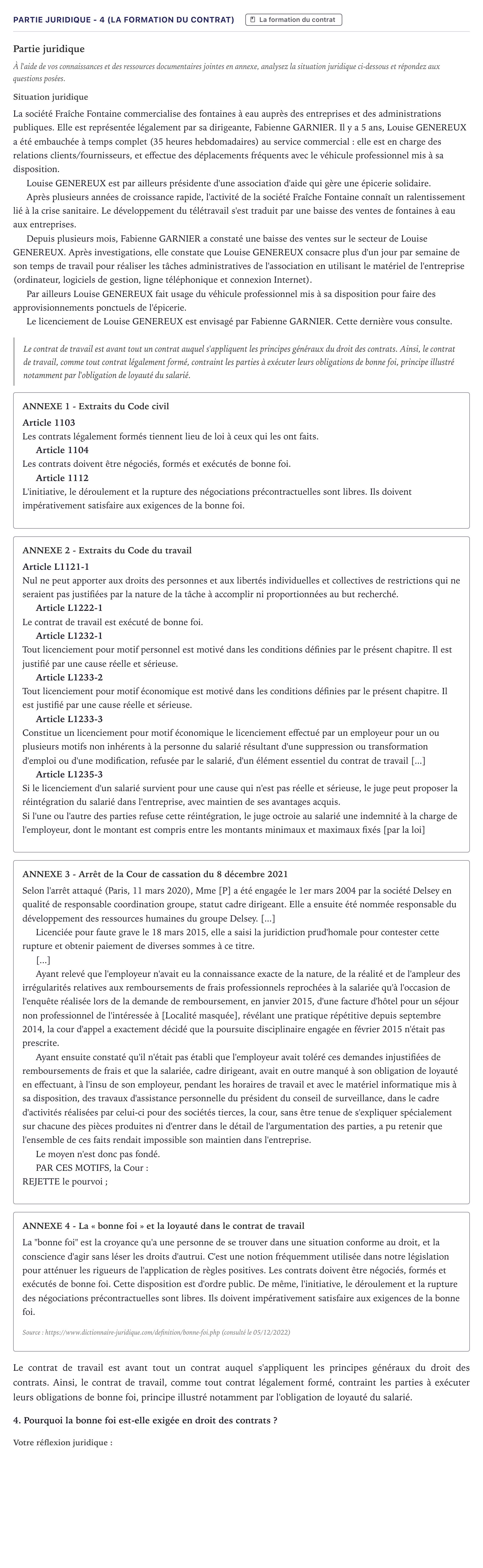 Énoncé: Partie juridique - 4 (La formation du contrat) · Bac STMG Droit et Économie Métropole 2023