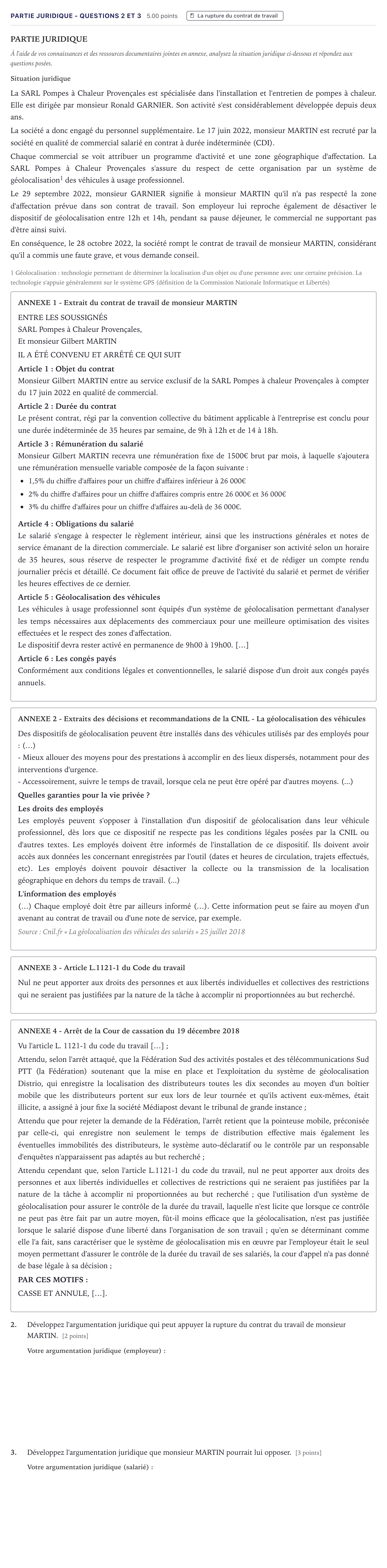 Énoncé: Partie juridique - Questions 2 et 3 · Bac STMG Droit et Économie Métropole 2023 (sujet 2)