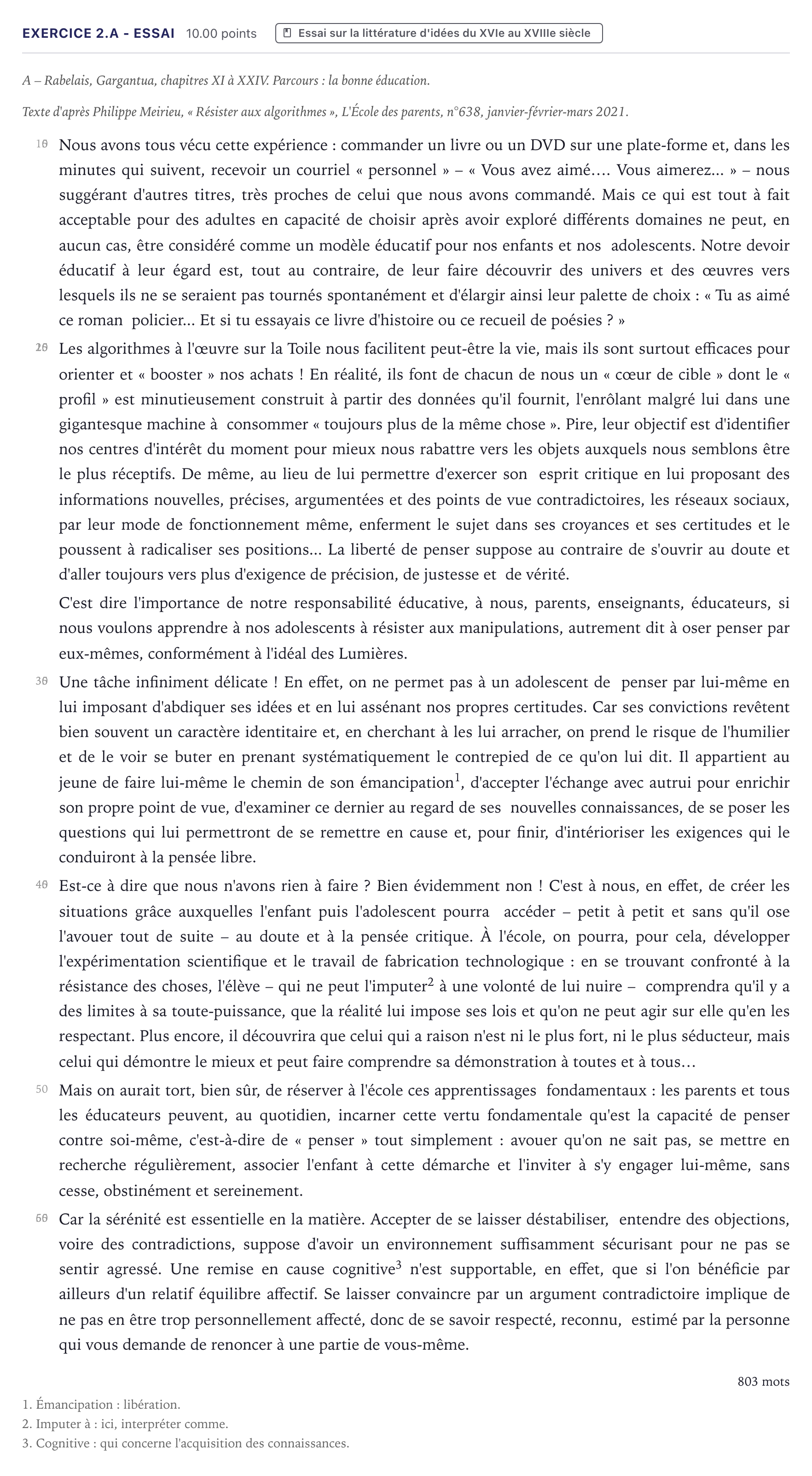 Énoncé: Exercice 2.A - Essai · Bac STMG Français Métropole 2023