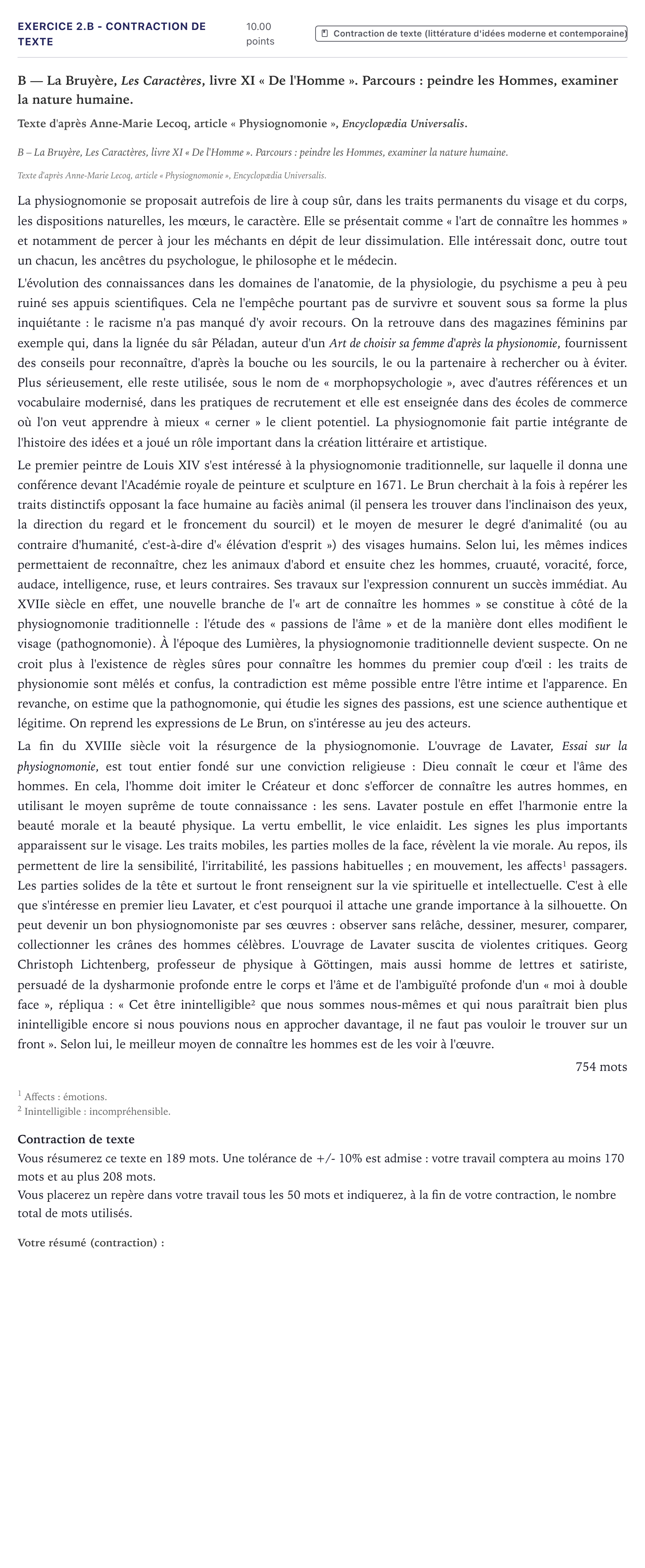 Énoncé: Exercice 2.B - Contraction de texte · Bac STMG Français Métropole 2023