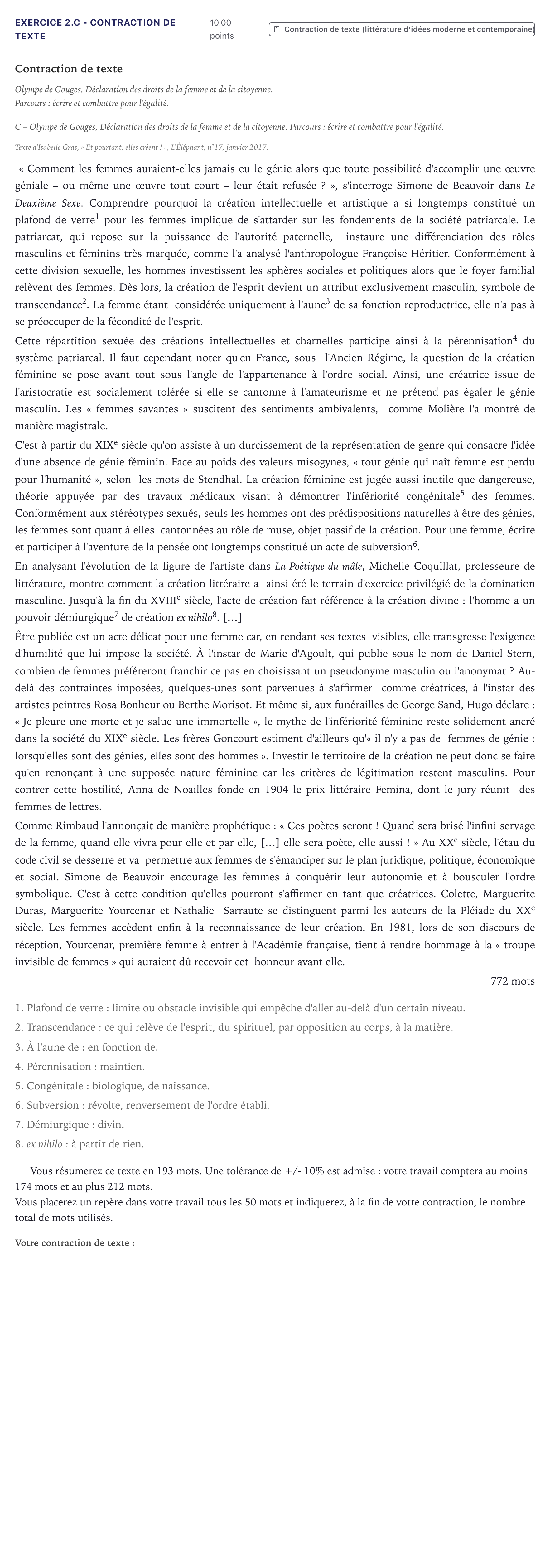 Énoncé: Exercice 2.C - Contraction de texte · Bac STMG Français Métropole 2023