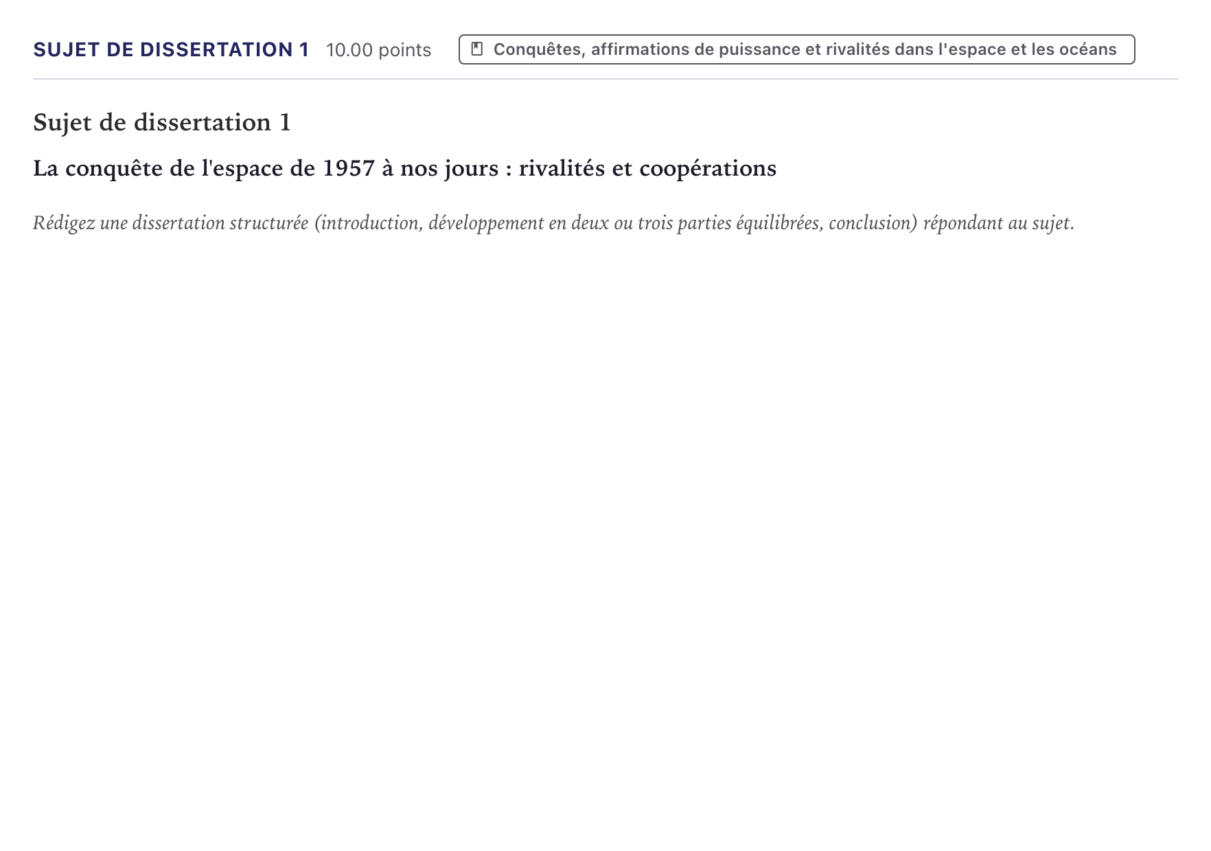 Énoncé: Sujet de dissertation 1 · Bac Histoire-Géographie, Géopolitique et Sciences Politiques Métropole 2022 (sujet 1)