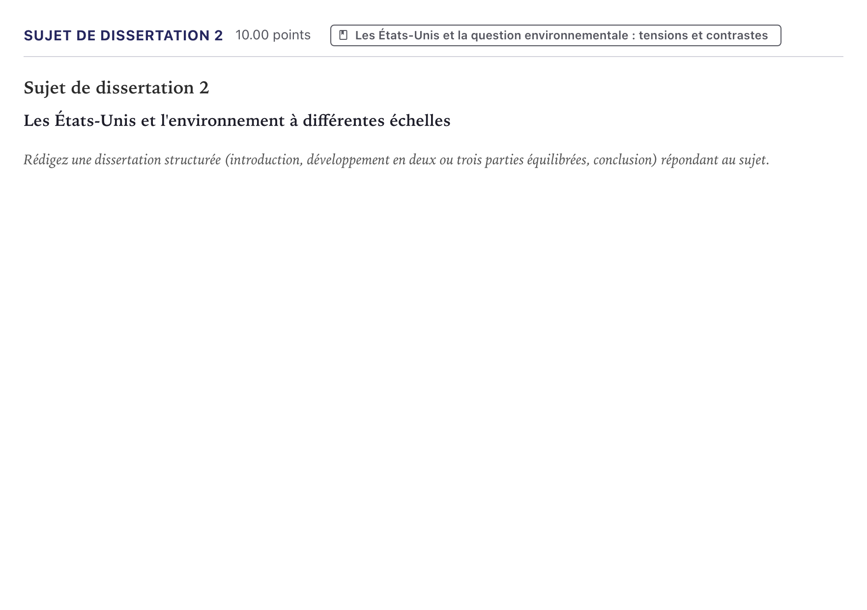 Énoncé: Sujet de dissertation 2 · Bac Histoire-Géographie, Géopolitique et Sciences Politiques Métropole 2022 (sujet 1)