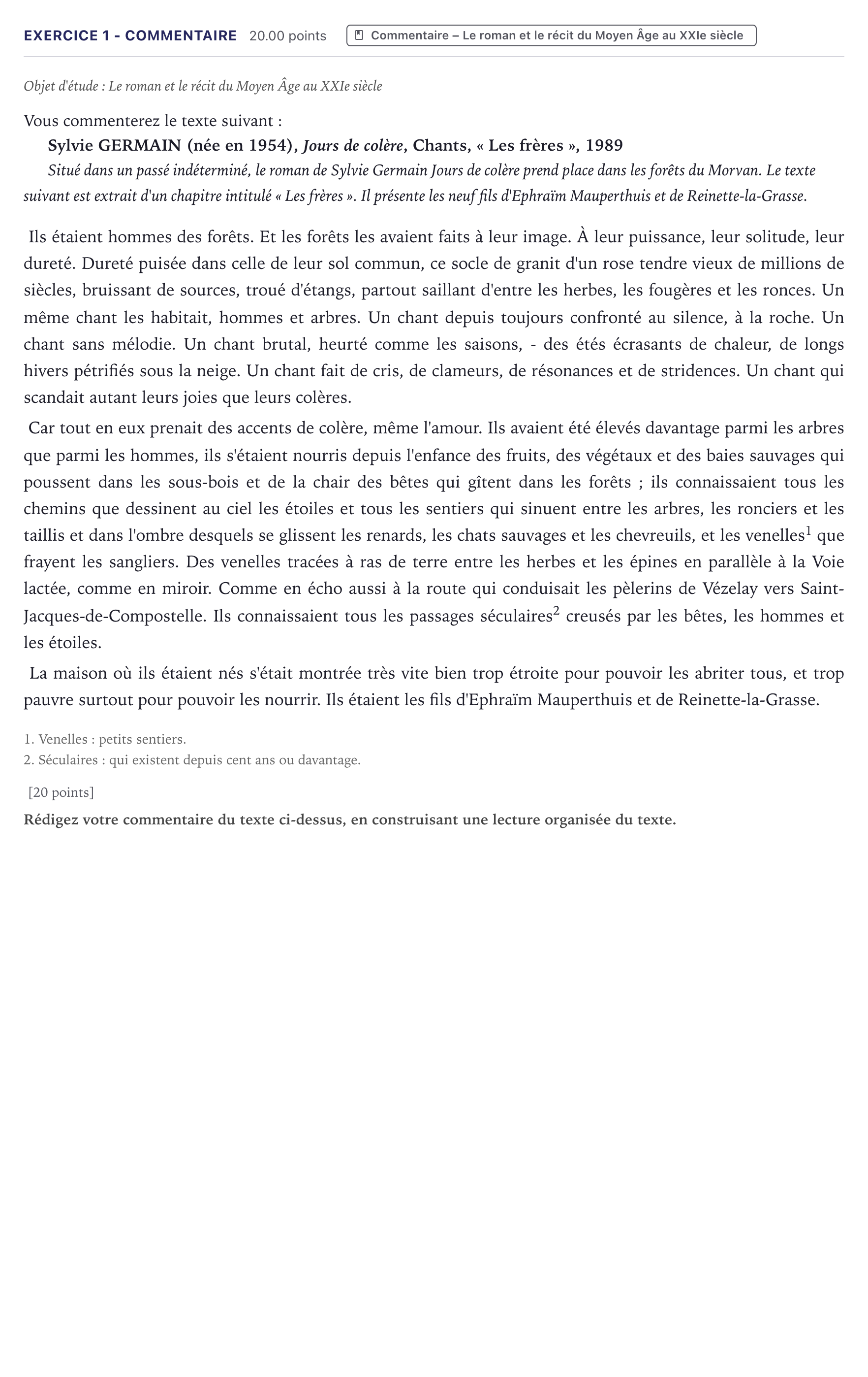 Énoncé: Exercice 1 - Commentaire · Bac Français (1ère) Métropole 2022