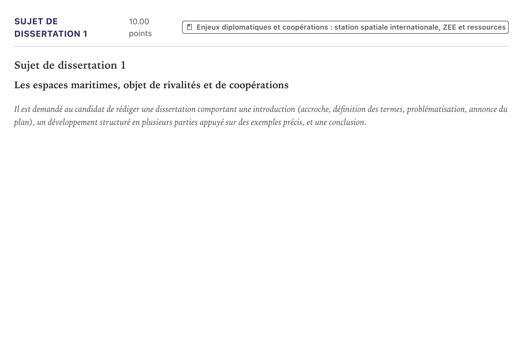 Énoncé: Sujet de dissertation 1 · Bac Histoire-Géographie, Géopolitique et Sciences Politiques Métropole 2022 (sujet 2)