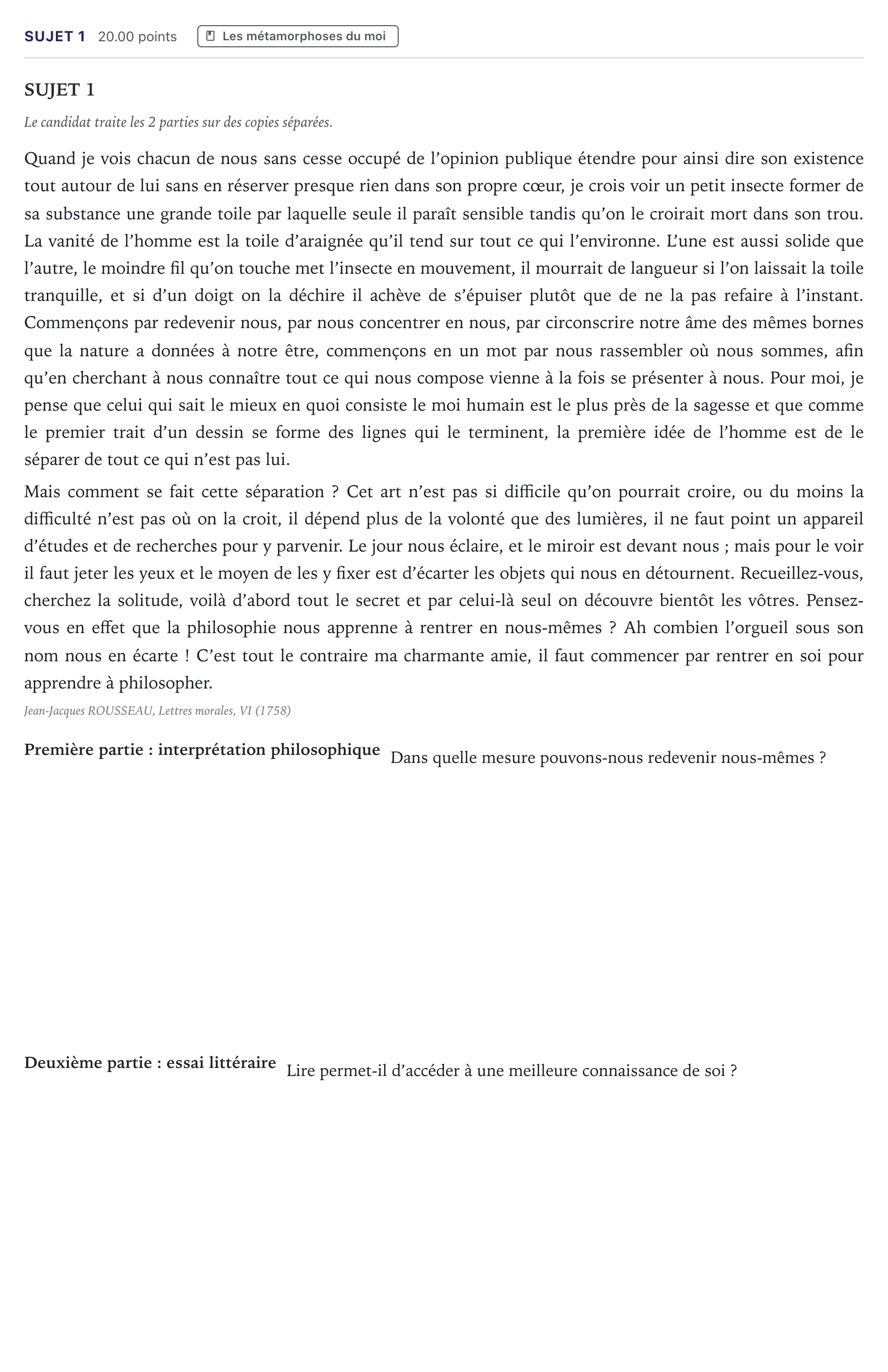 Énoncé: Sujet 1 · Bac Humanités, Littérature et Philosophie Métropole 2022 (sujet 2)