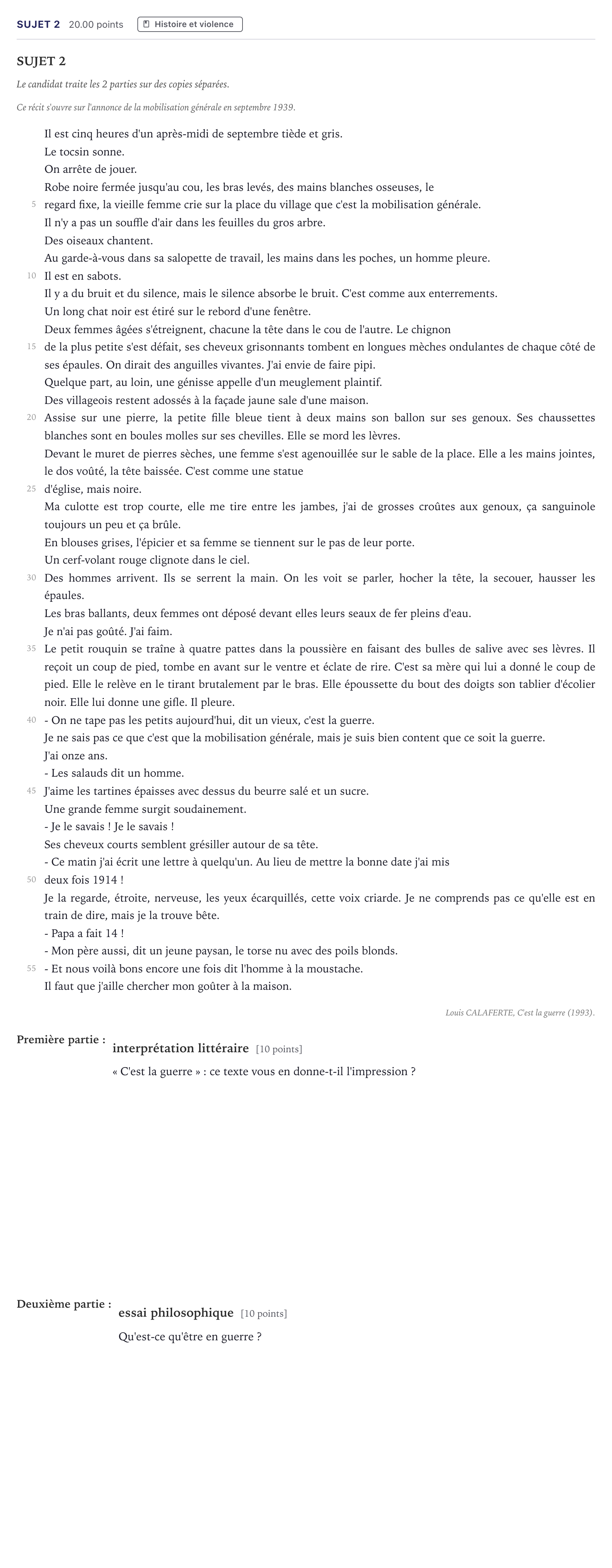 Énoncé: Sujet 2 · Bac Humanités, Littérature et Philosophie Métropole 2022 (sujet 2)