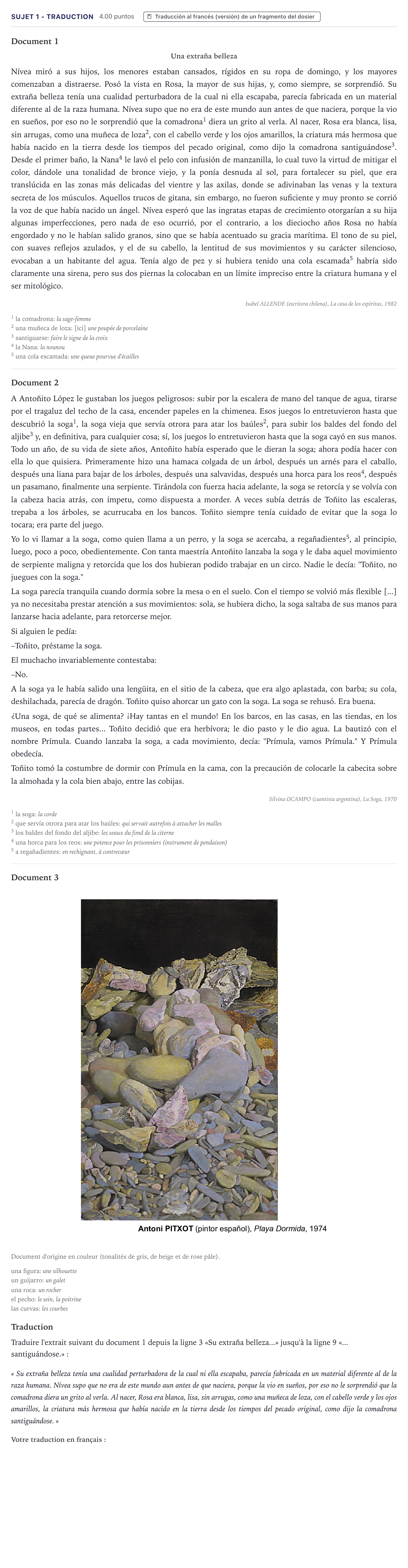 Énoncé: Sujet 1 - Traduction · Bac Espagnol Métropole 2022