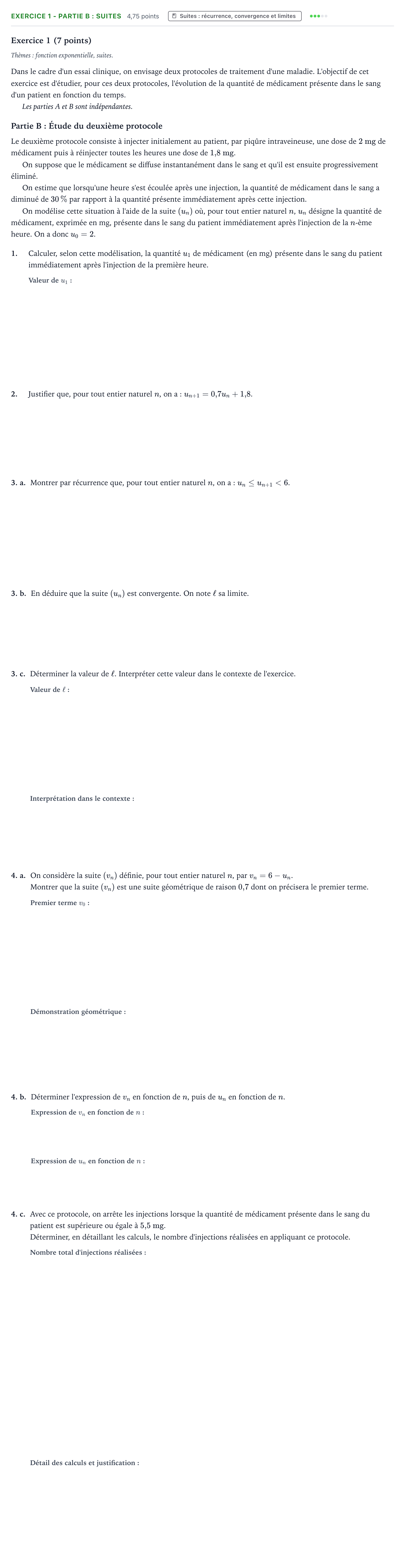 Énoncé: Exercice 1 - Partie B : Suites · Bac Mathématiques Métropole 2022 (sujet 1)