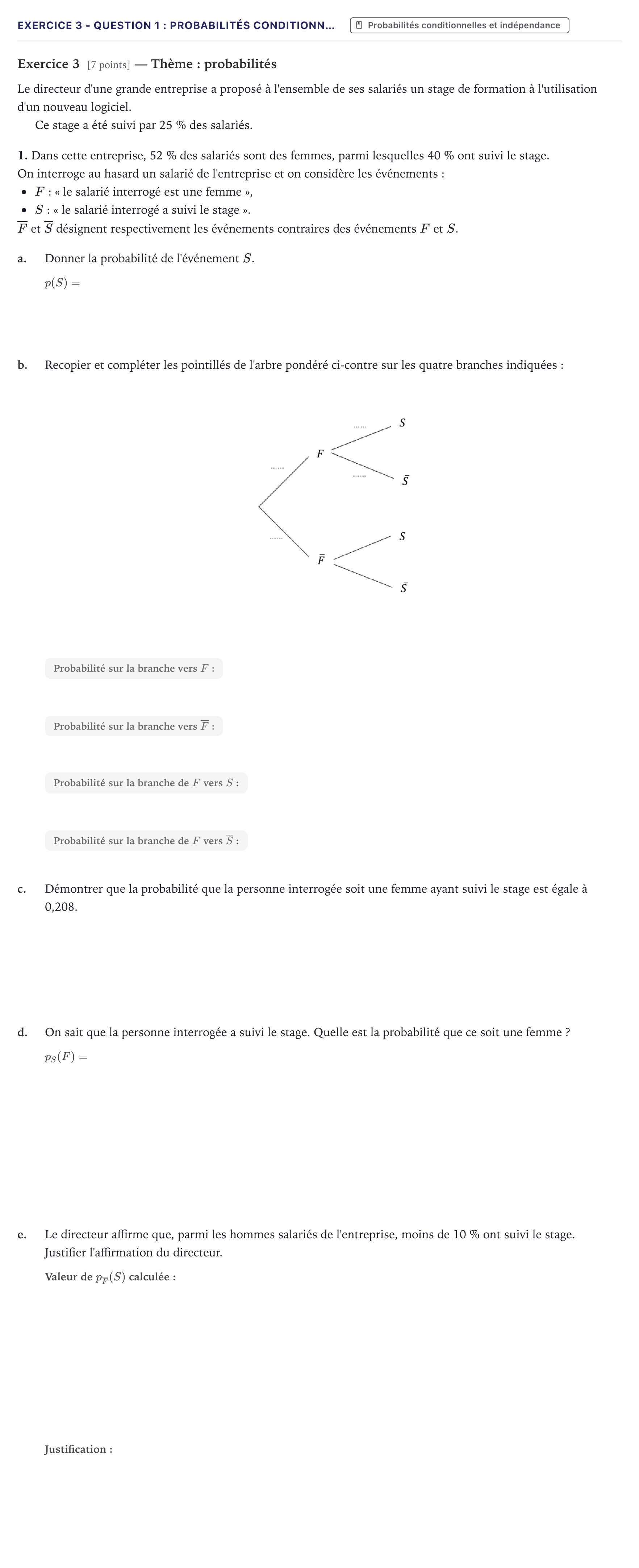 Énoncé: Exercice 3 - Question 1 : Probabilités conditionn… · Bac Mathématiques Métropole 2022 (sujet 1)