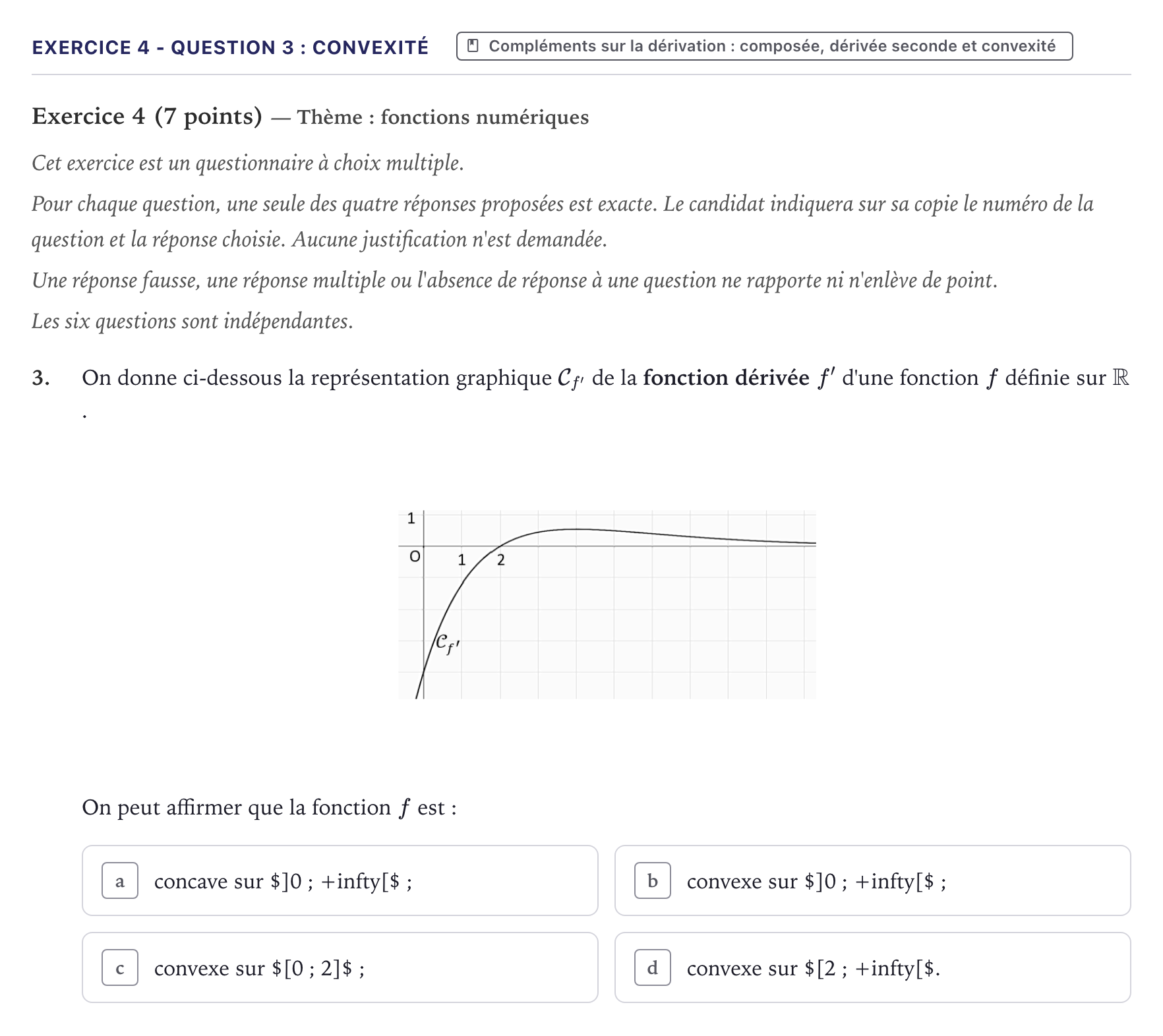 Énoncé: Exercice 4 - Question 3 : Convexité · Bac Mathématiques Métropole 2022 (sujet 1)