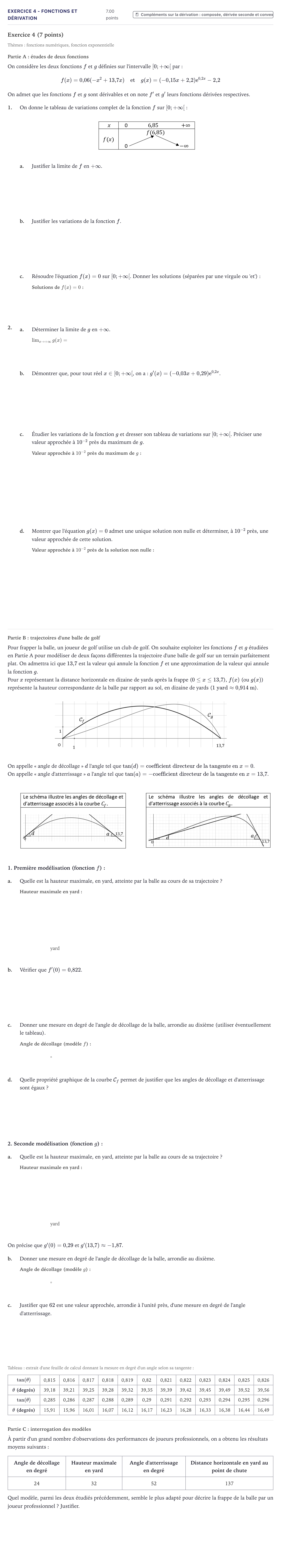 Énoncé: Exercice 4 - Fonctions et dérivation · Bac Mathématiques Métropole 2022 (sujet 2)