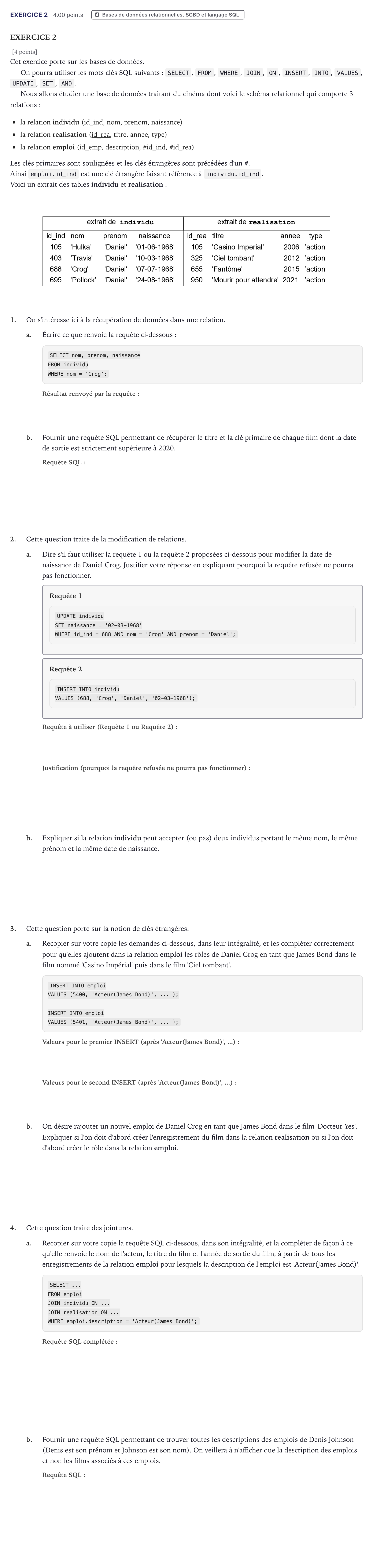 Énoncé: Exercice 2 · Bac Numérique et Sciences Informatiques Métropole 2022 (sujet 1)